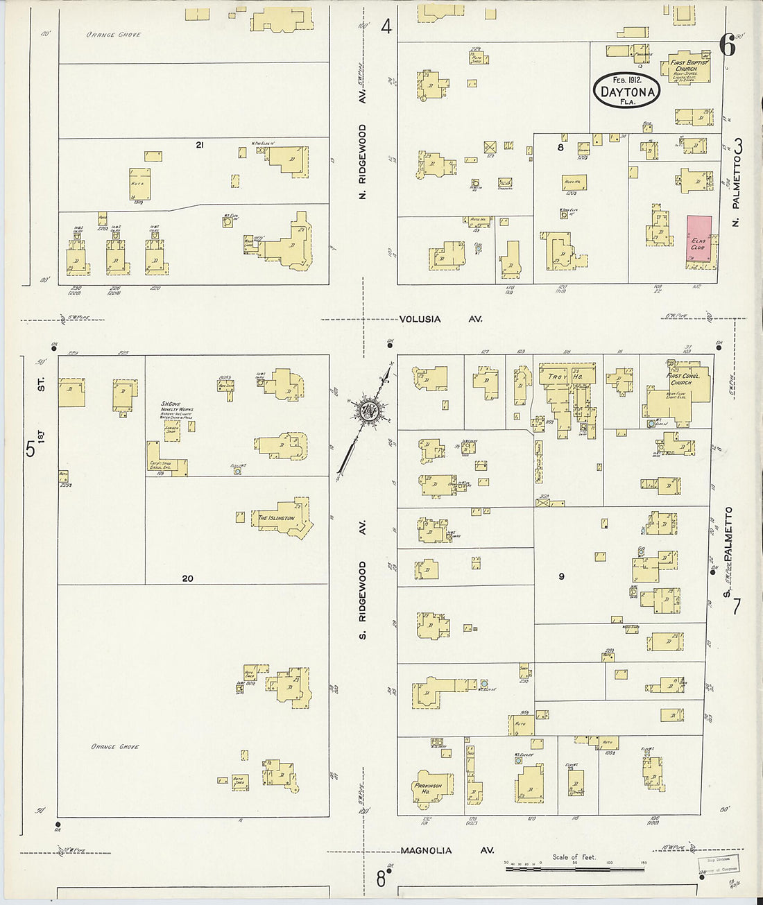 This old map of Daytona, Volusia County, Florida was created by Sanborn Map Company in 1912