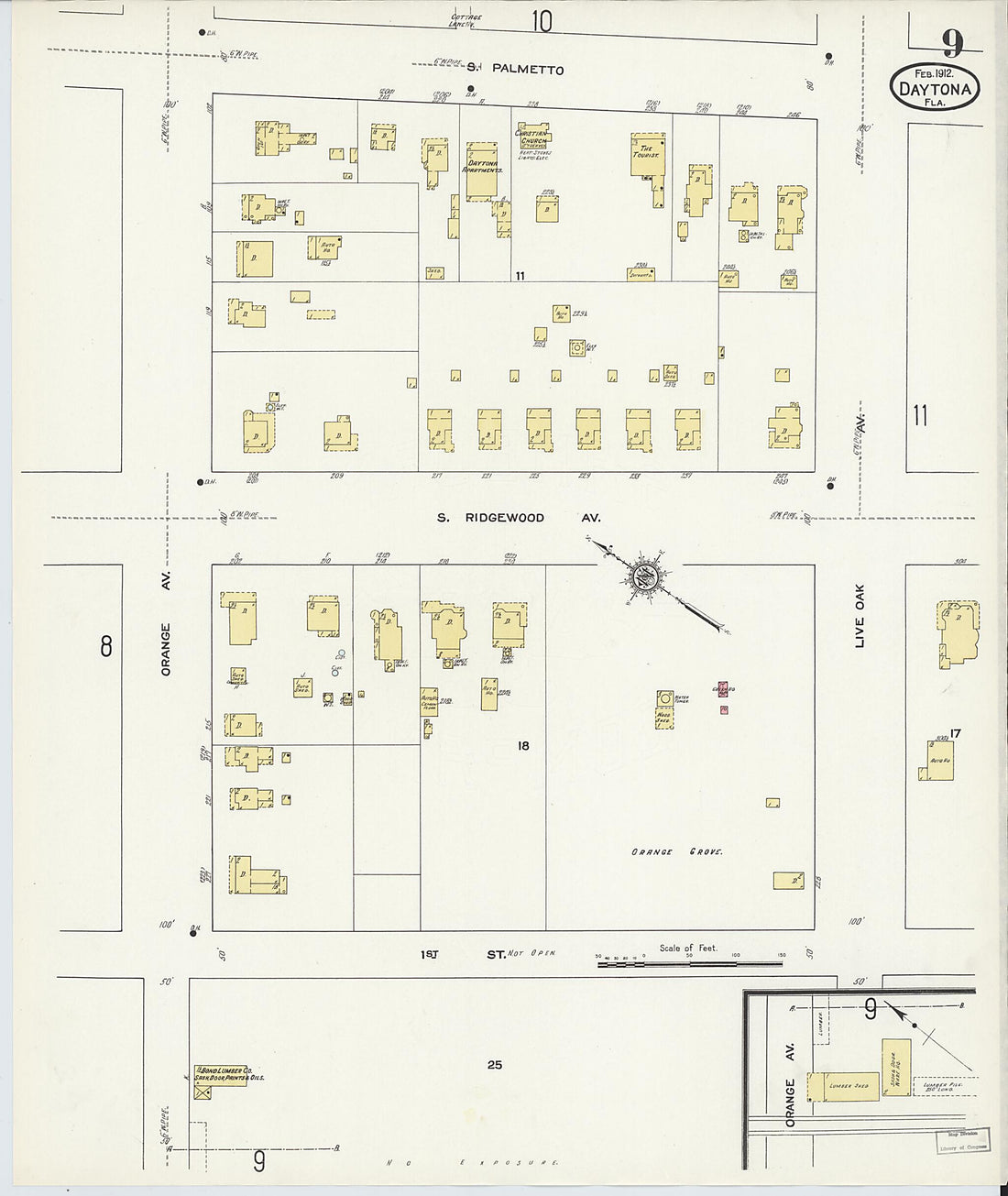 This old map of Daytona, Volusia County, Florida was created by Sanborn Map Company in 1912