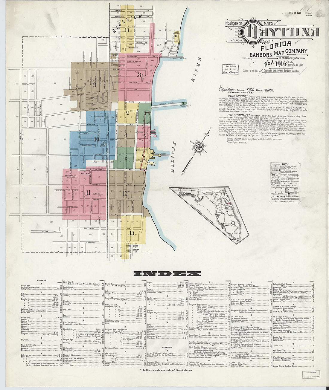 This old map of Daytona, Volusia County, Florida was created by Sanborn Map Company in 1916