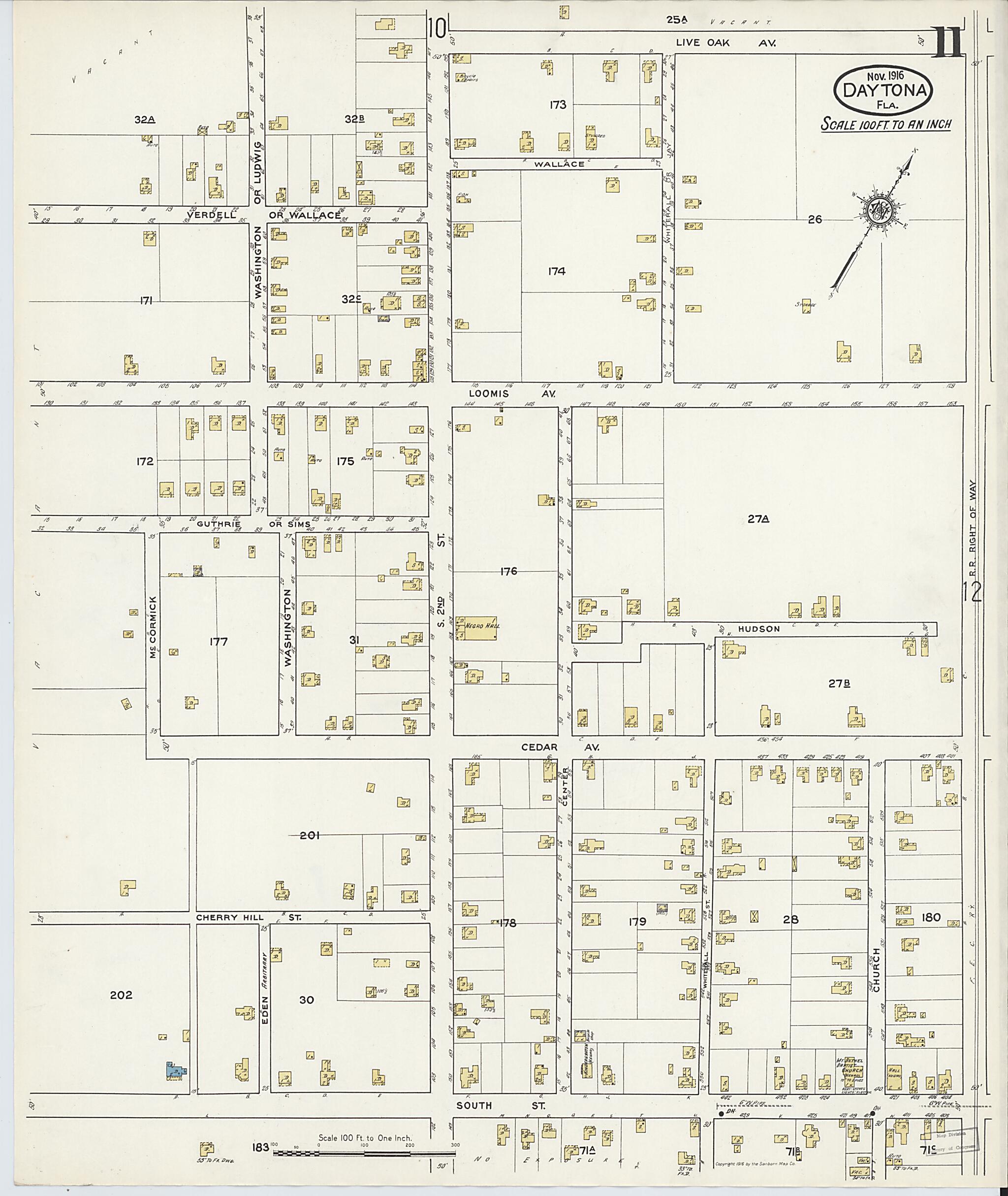 This old map of Daytona, Volusia County, Florida was created by Sanborn Map Company in 1916