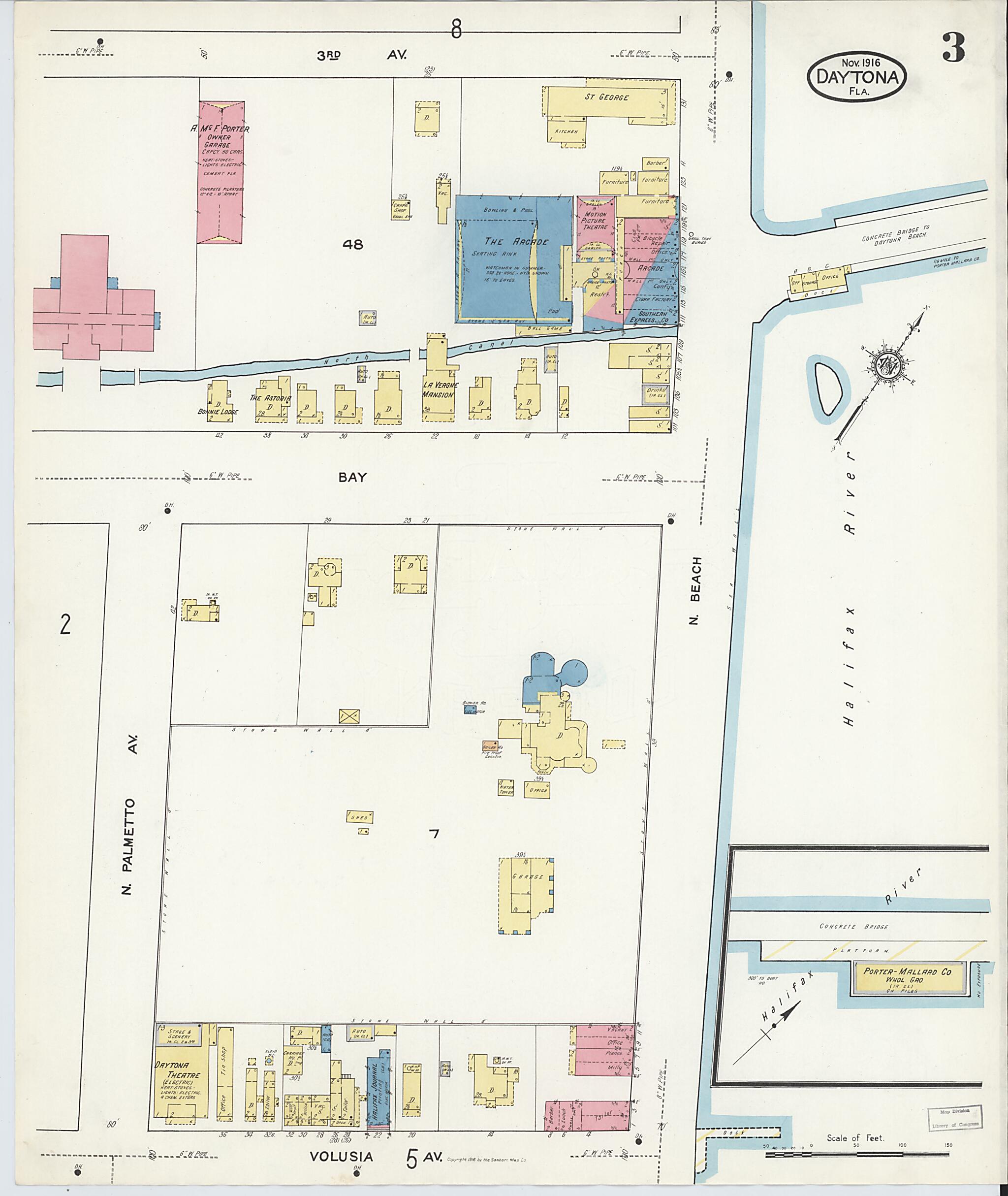 This old map of Daytona, Volusia County, Florida was created by Sanborn Map Company in 1916