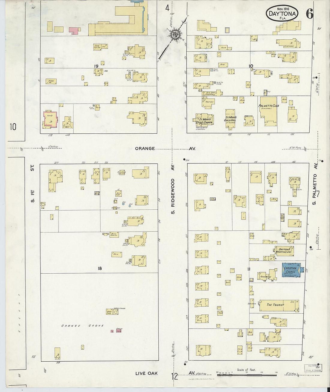 This old map of Daytona, Volusia County, Florida was created by Sanborn Map Company in 1916