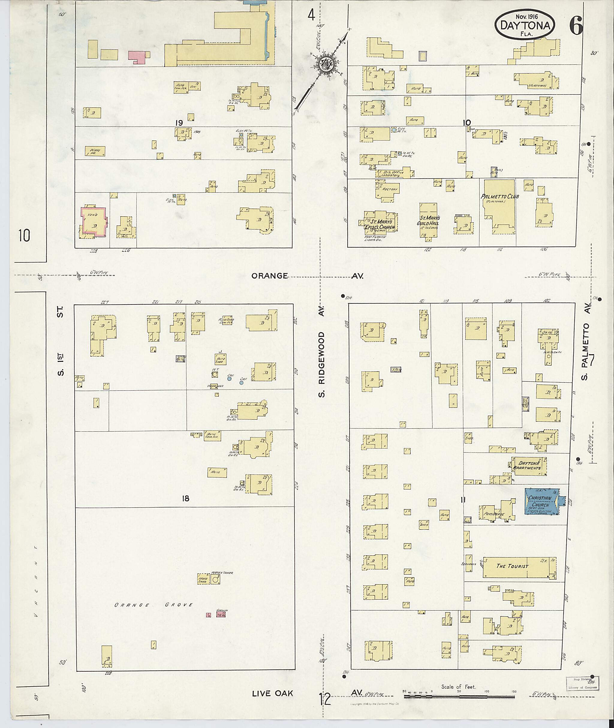 This old map of Daytona, Volusia County, Florida was created by Sanborn Map Company in 1916