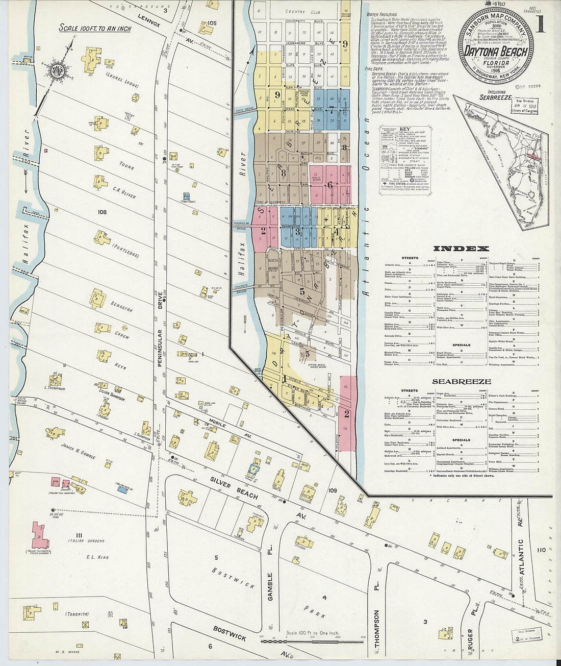 This old map of Seabreeze, Volusia County, Florida was created by Sanborn Map Company in 1916