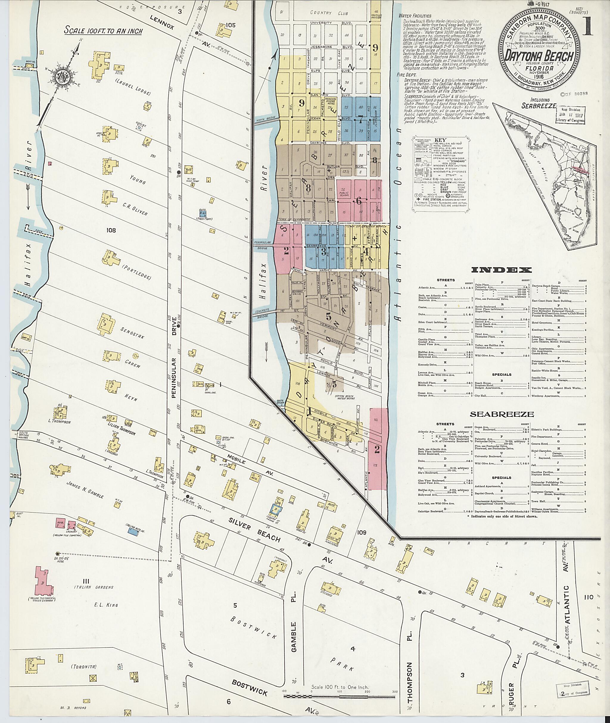 This old map of Seabreeze, Volusia County, Florida was created by Sanborn Map Company in 1916