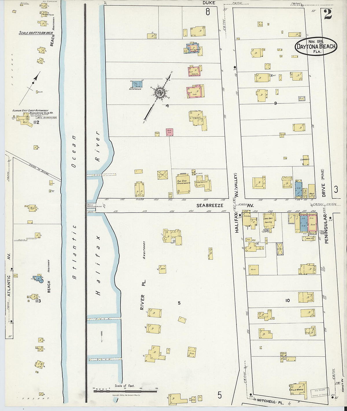 Daytona Beach, Volusia County, Florida 1916 (Sheet 2) by Relic Map Company