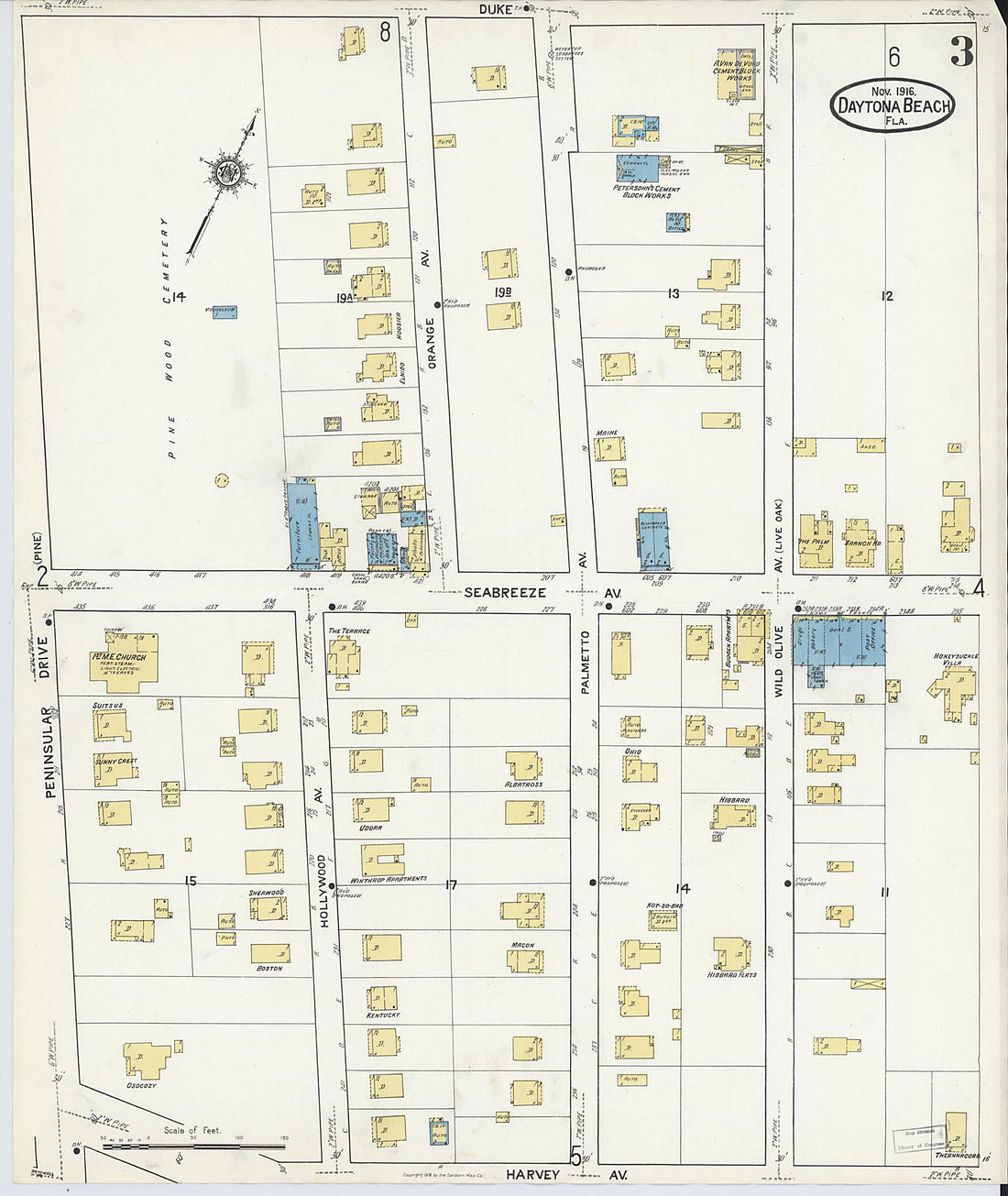 This old map of Seabreeze, Volusia County, Florida was created by Sanborn Map Company in 1916