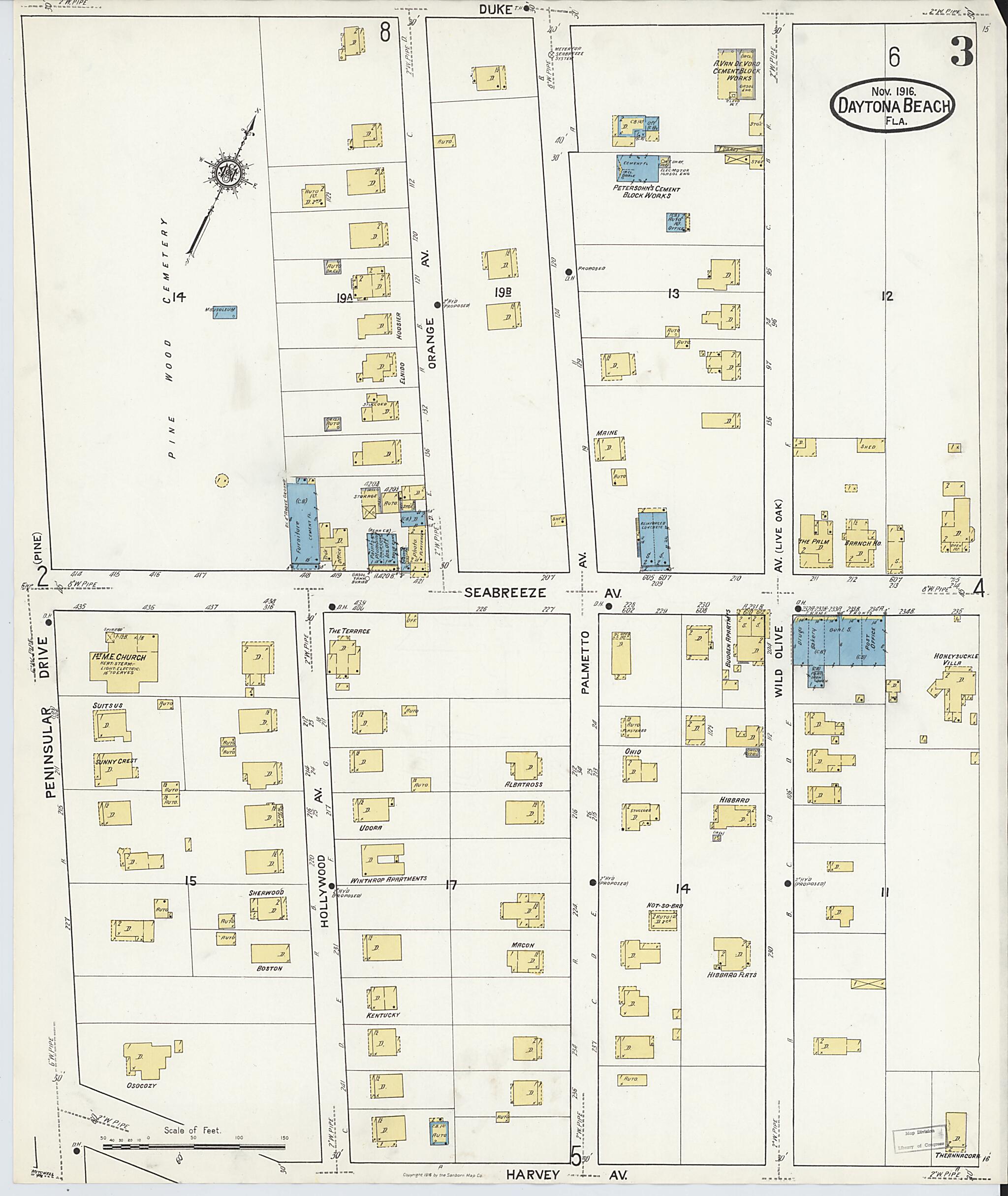 This old map of Seabreeze, Volusia County, Florida was created by Sanborn Map Company in 1916