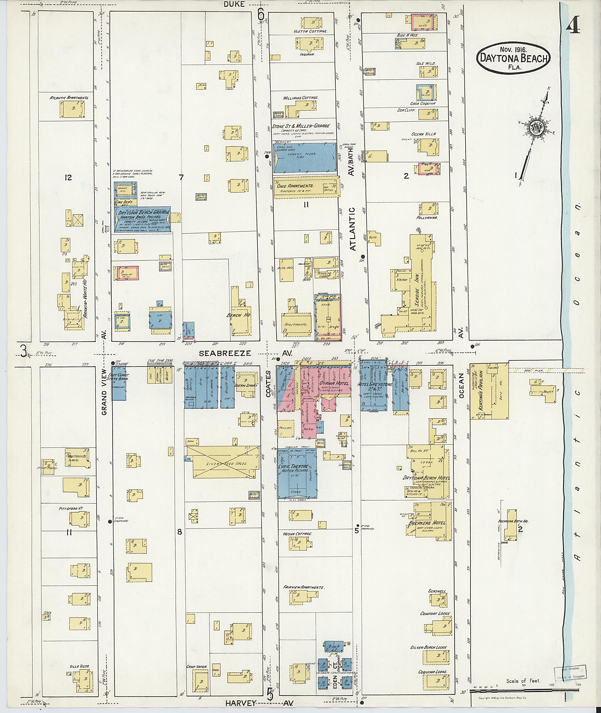 This old map of Seabreeze, Volusia County, Florida was created by Sanborn Map Company in 1916