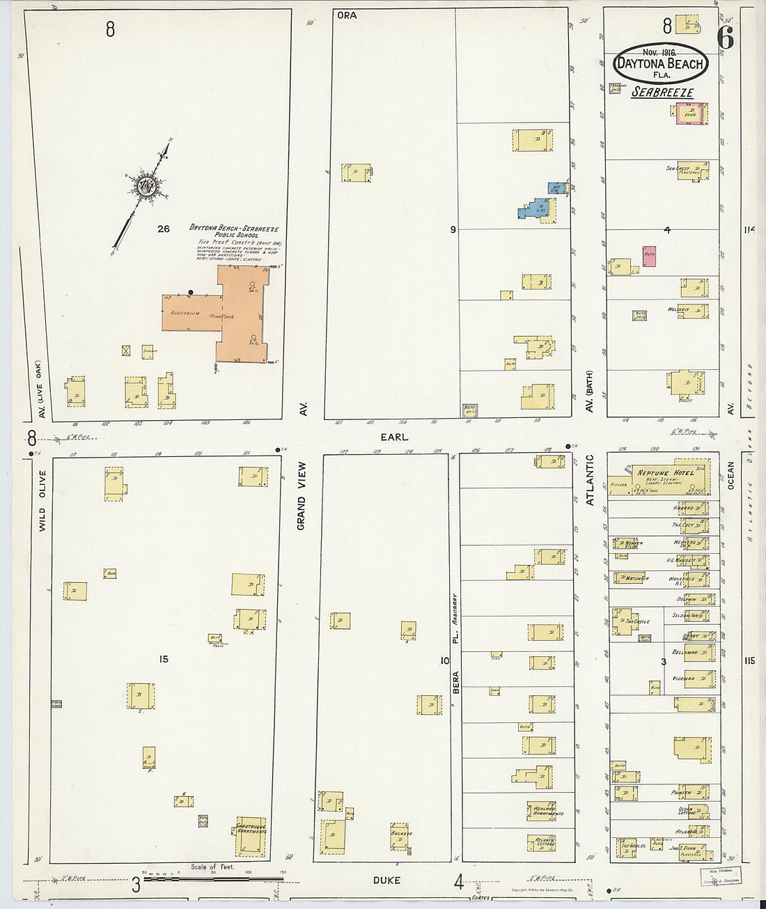 This old map of Seabreeze, Volusia County, Florida was created by Sanborn Map Company in 1916