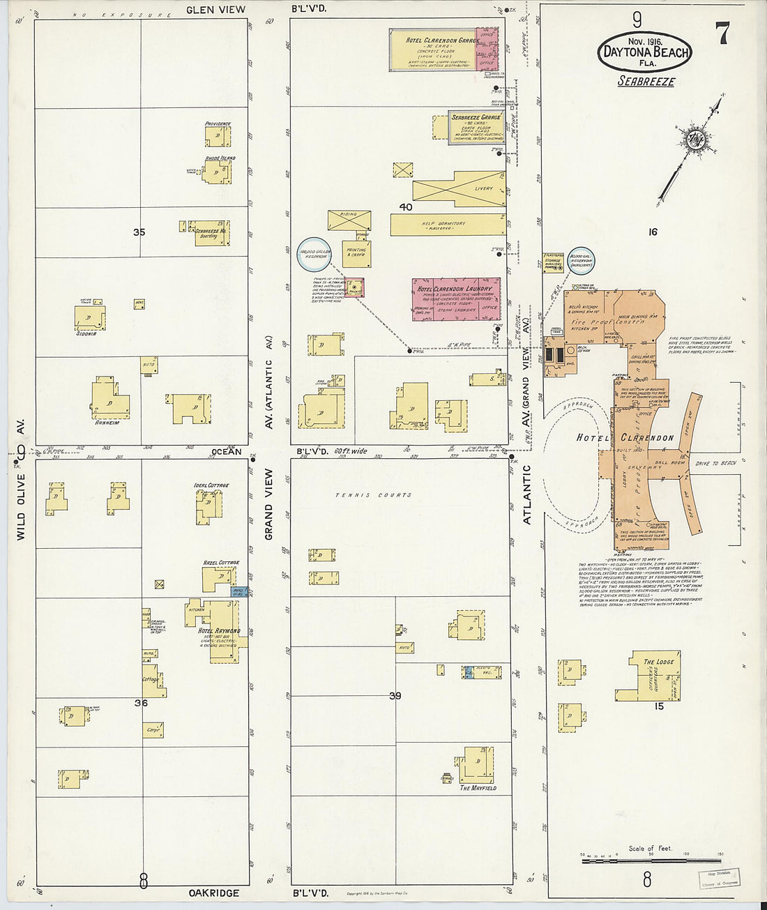 This old map of Seabreeze, Volusia County, Florida was created by Sanborn Map Company in 1916