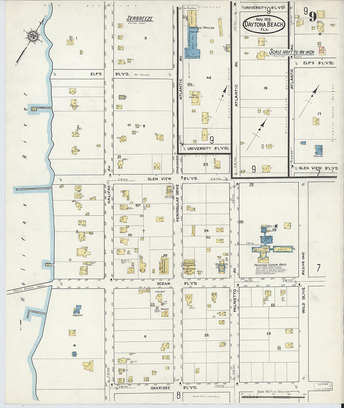 Daytona Beach, Volusia County, Florida 1916 (Sheet 9) by Relic Map Company