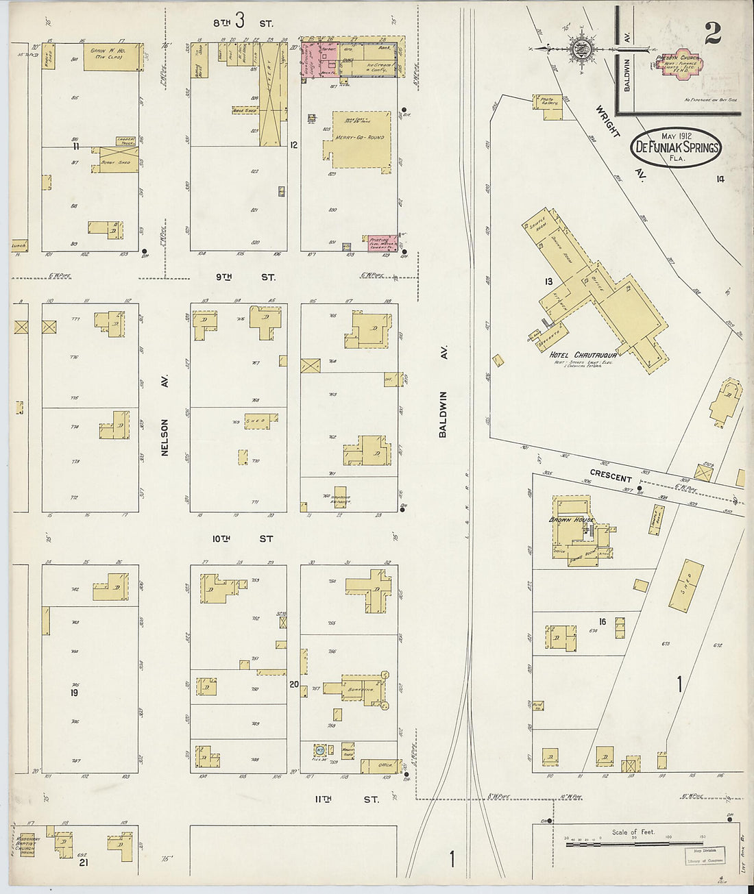 This old map of De Funiak Springs, Walton County, Florida was created by Sanborn Map Company in 1912