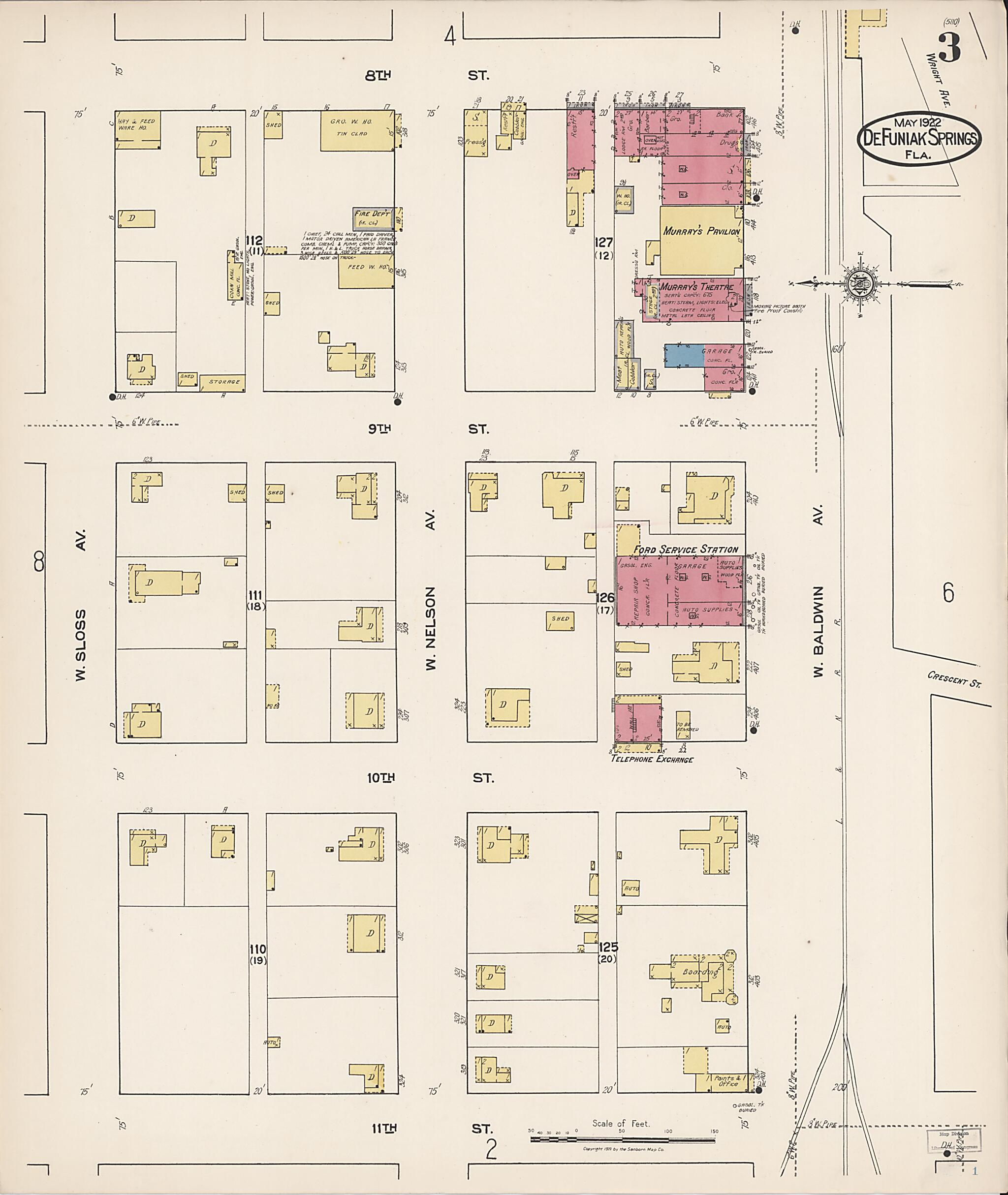 This old map of De Funiak Springs, Walton County, Florida was created by Sanborn Map Company in 1922