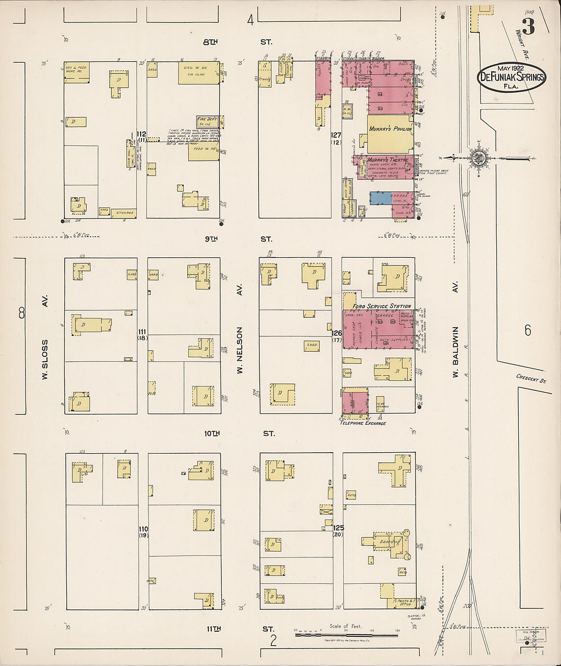 This old map of De Funiak Springs, Walton County, Florida was created by Sanborn Map Company in 1922