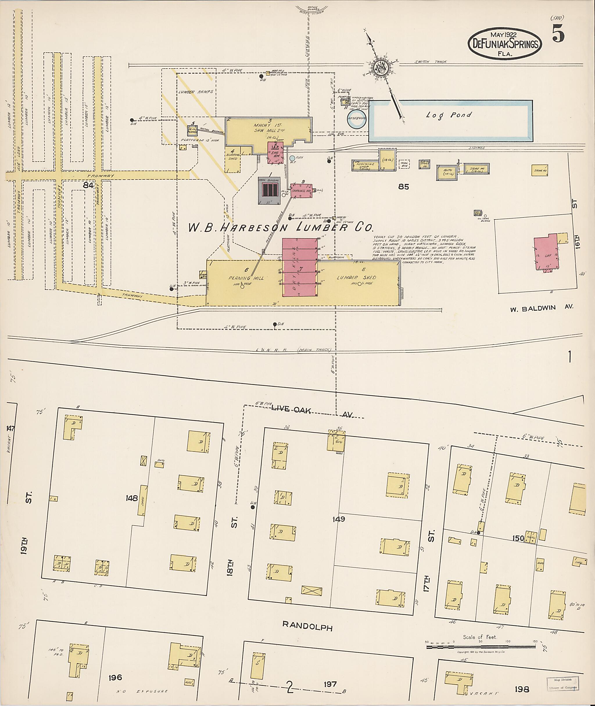 This old map of De Funiak Springs, Walton County, Florida was created by Sanborn Map Company in 1922