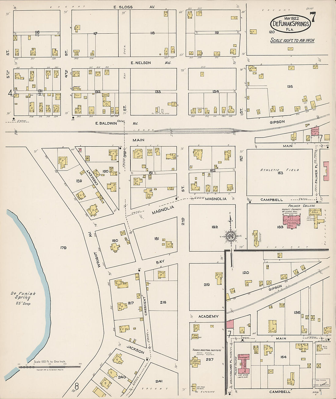 This old map of De Funiak Springs, Walton County, Florida was created by Sanborn Map Company in 1922