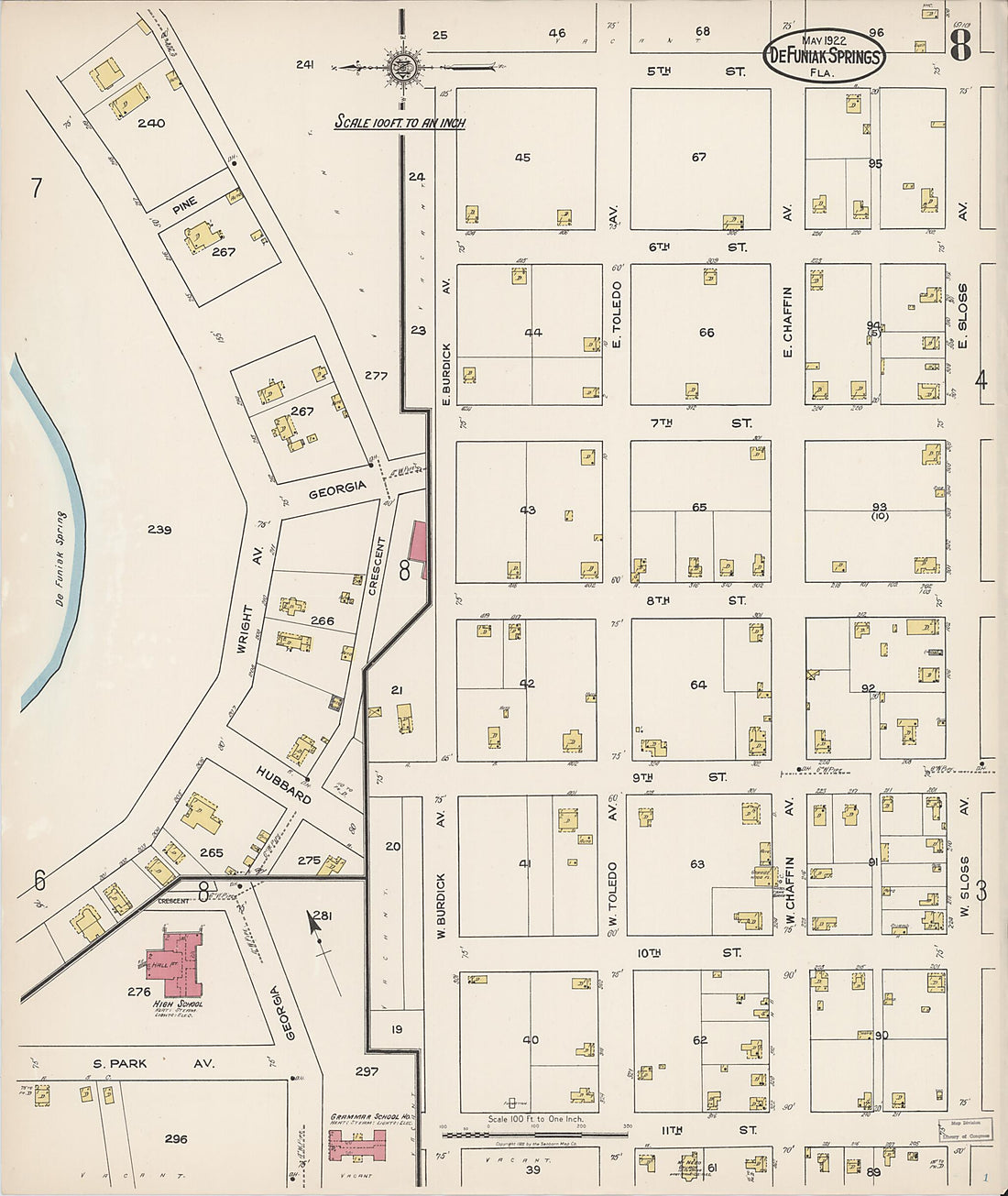 This old map of De Funiak Springs, Walton County, Florida was created by Sanborn Map Company in 1922