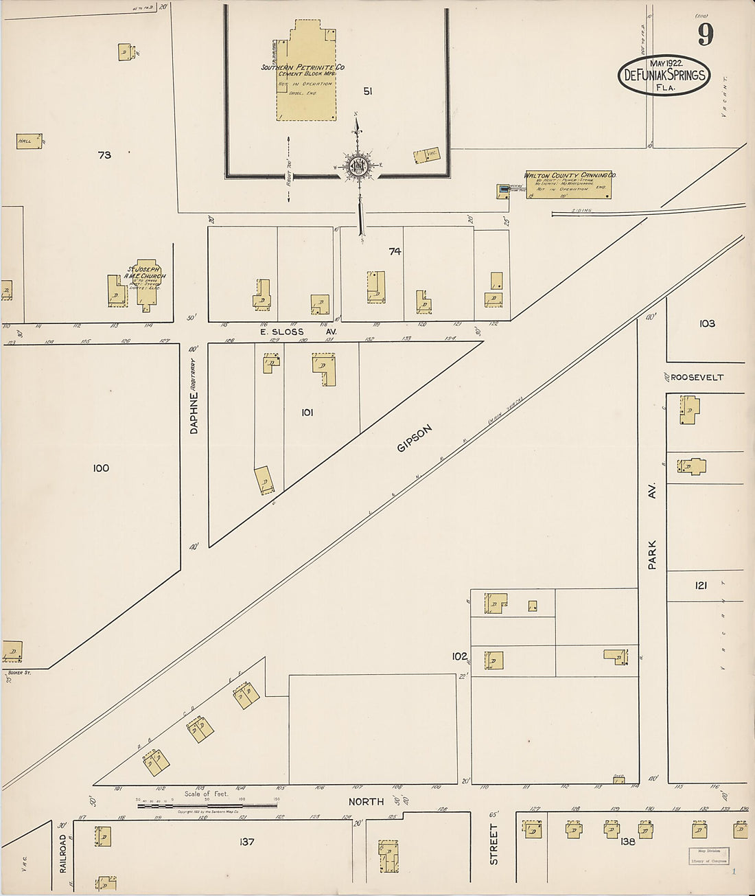 This old map of De Funiak Springs, Walton County, Florida was created by Sanborn Map Company in 1922