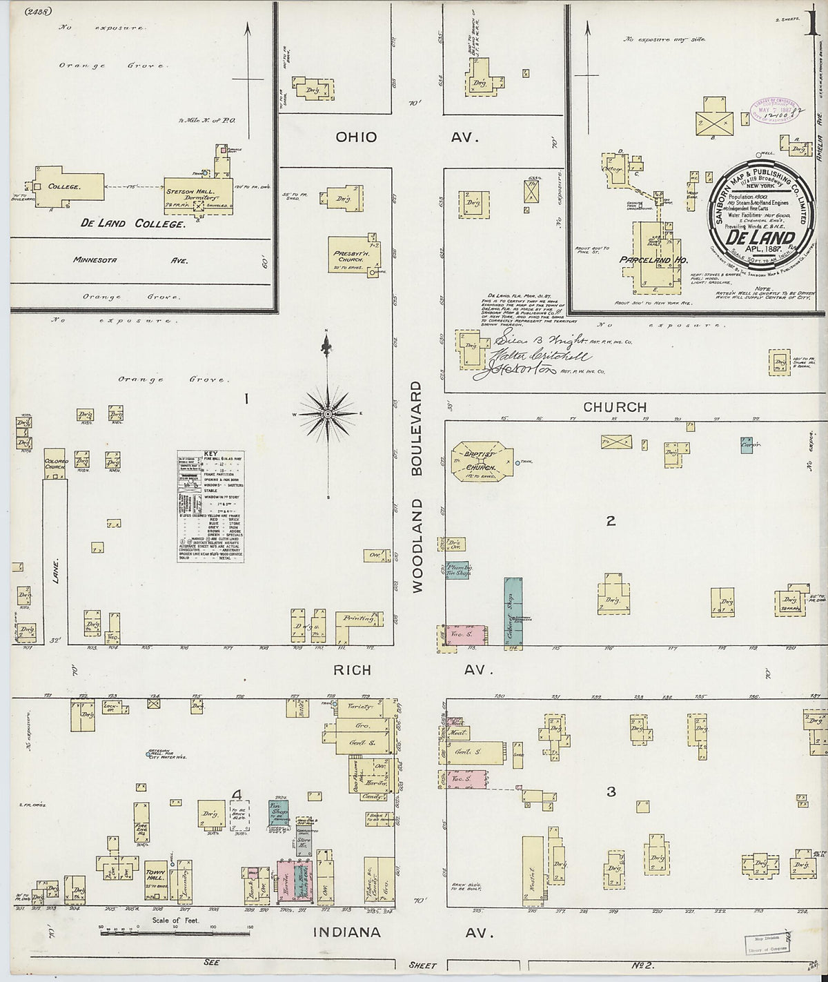 De Land, Volusia County, Florida 1887 (Sheet 1 of 2) by Relic Map Company