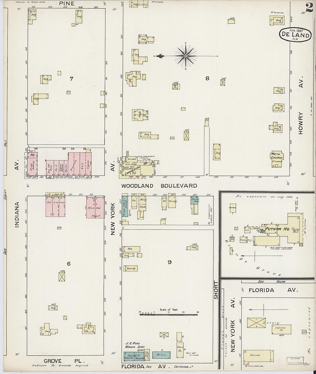 This old map of De Land, Volusia County, Florida was created by Sanborn Map Company in 1887