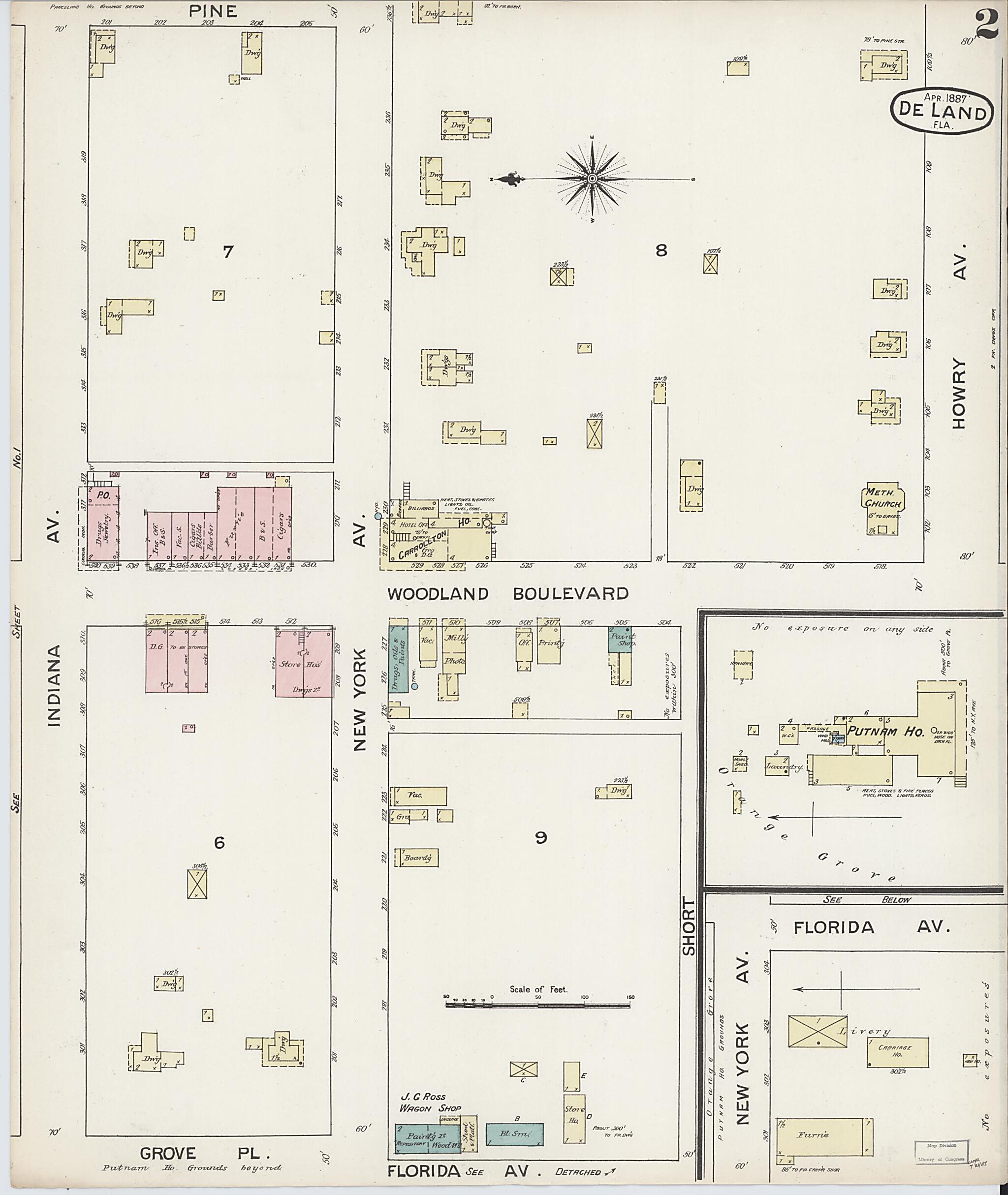 This old map of De Land, Volusia County, Florida was created by Sanborn Map Company in 1887