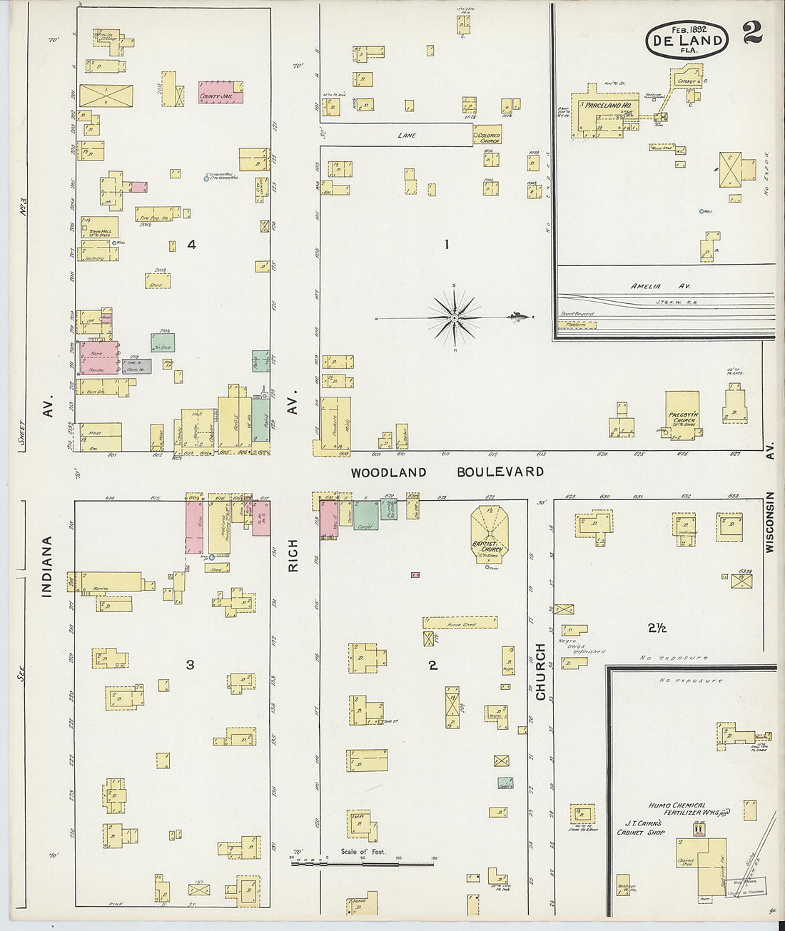 This old map of De Land, Volusia County, Florida was created by Sanborn Map Company in 1892