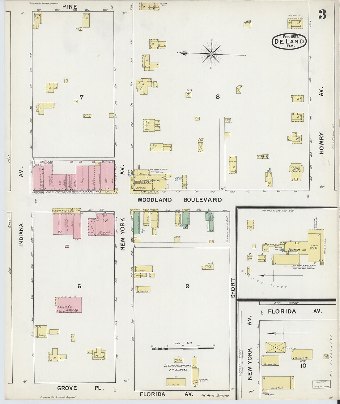 This old map of De Land, Volusia County, Florida was created by Sanborn Map Company in 1892