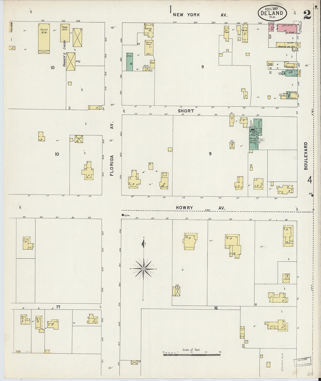 This old map of De Land, Volusia County, Florida was created by Sanborn Map Company in 1897