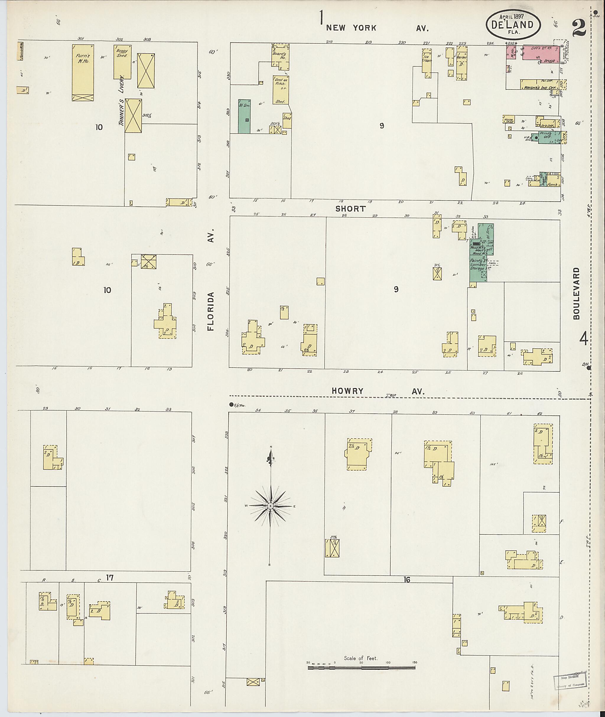 This old map of De Land, Volusia County, Florida was created by Sanborn Map Company in 1897