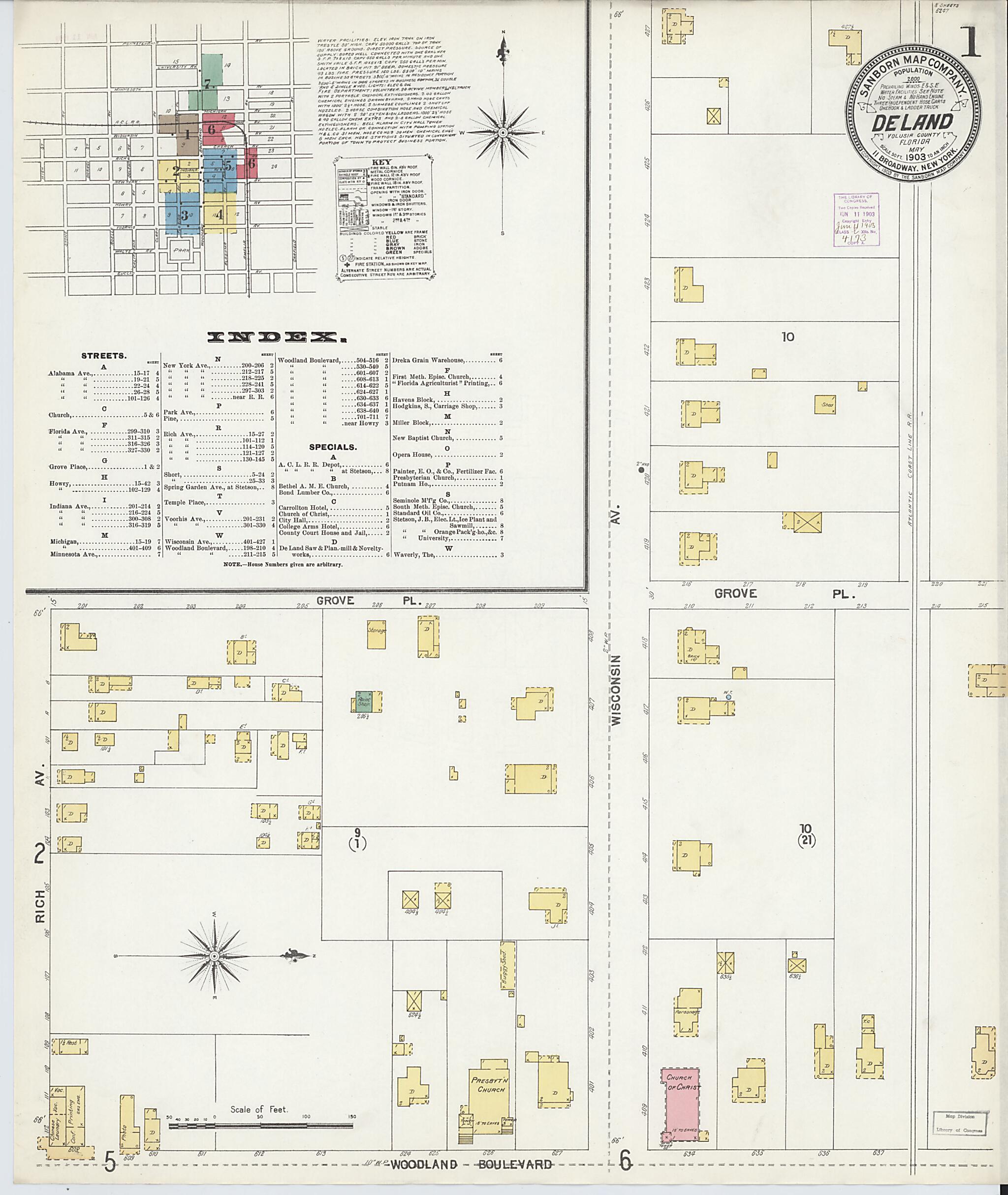 This old map of De Land, Volusia County, Florida was created by Sanborn Map Company in 1903