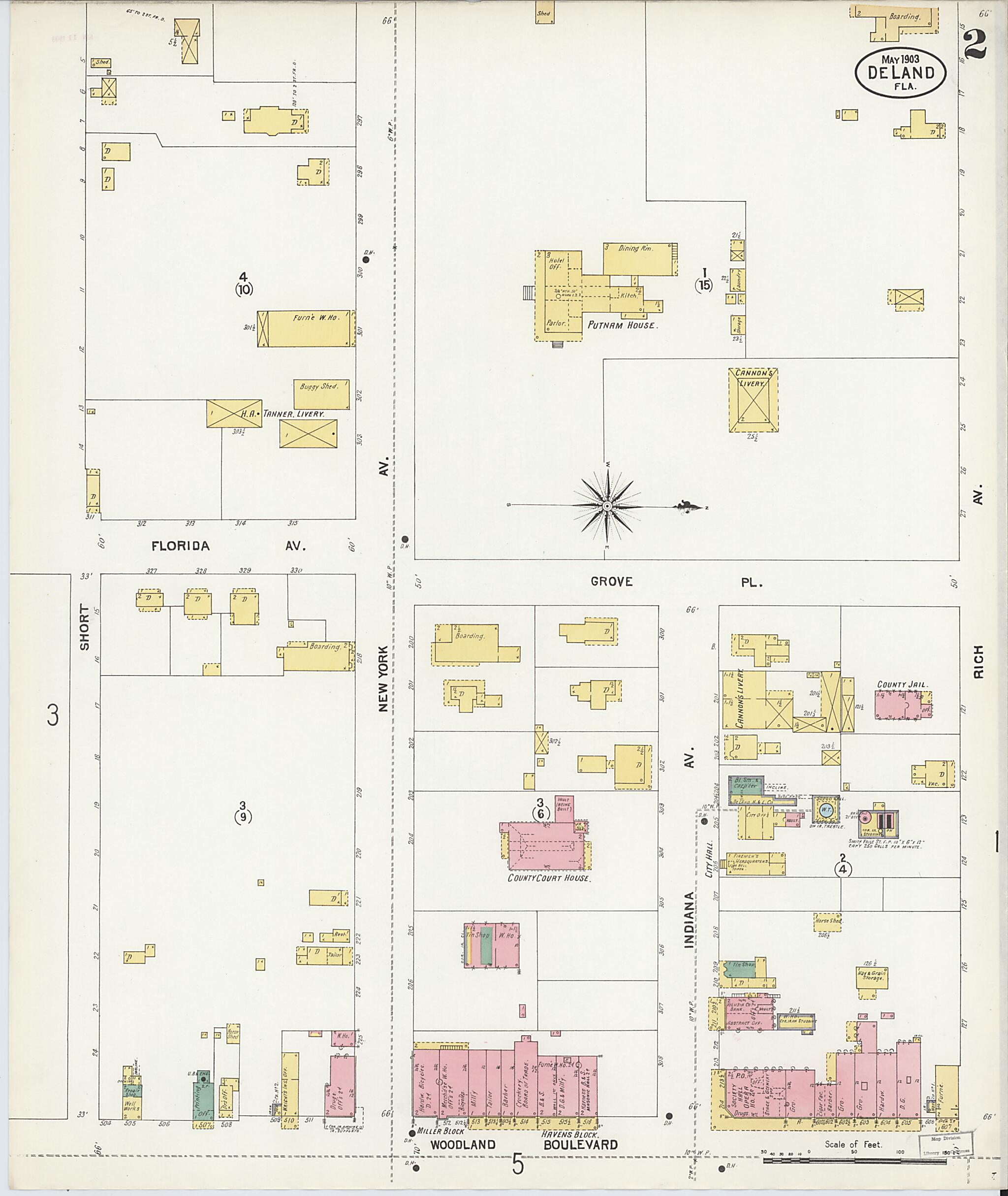 This old map of De Land, Volusia County, Florida was created by Sanborn Map Company in 1903