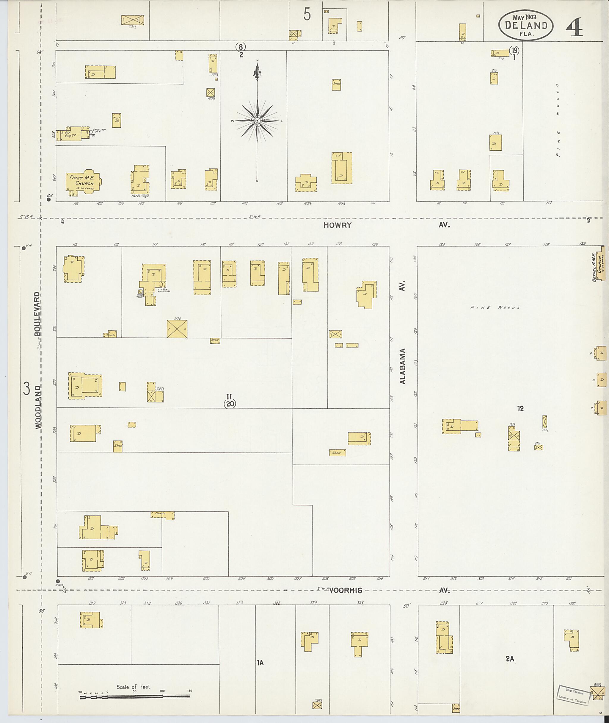 This old map of De Land, Volusia County, Florida was created by Sanborn Map Company in 1903