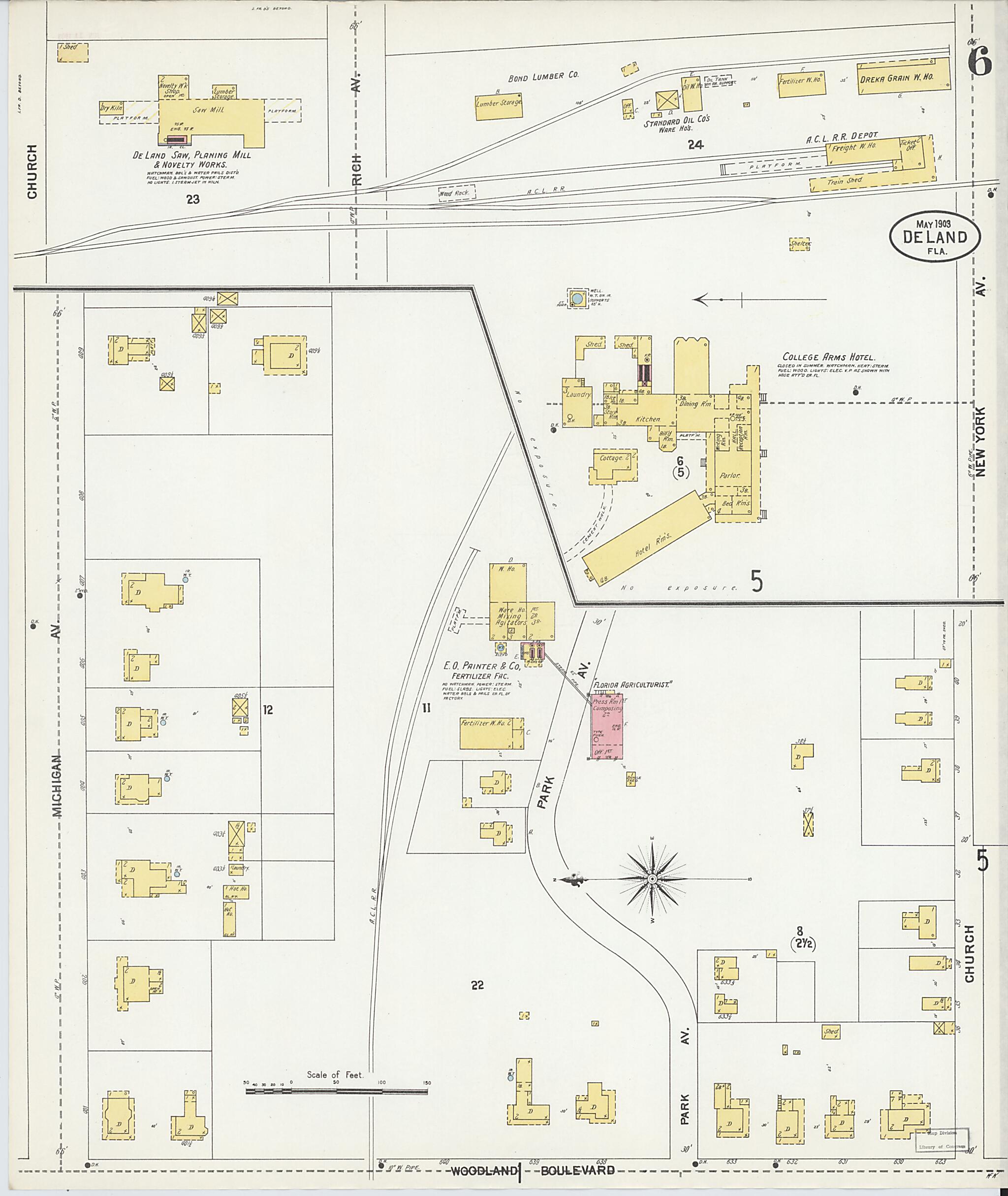 This old map of De Land, Volusia County, Florida was created by Sanborn Map Company in 1903