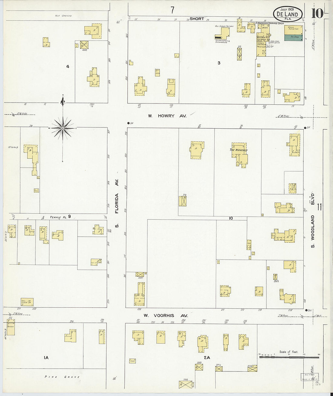 This old map of De Land, Volusia County, Florida was created by Sanborn Map Company in 1909