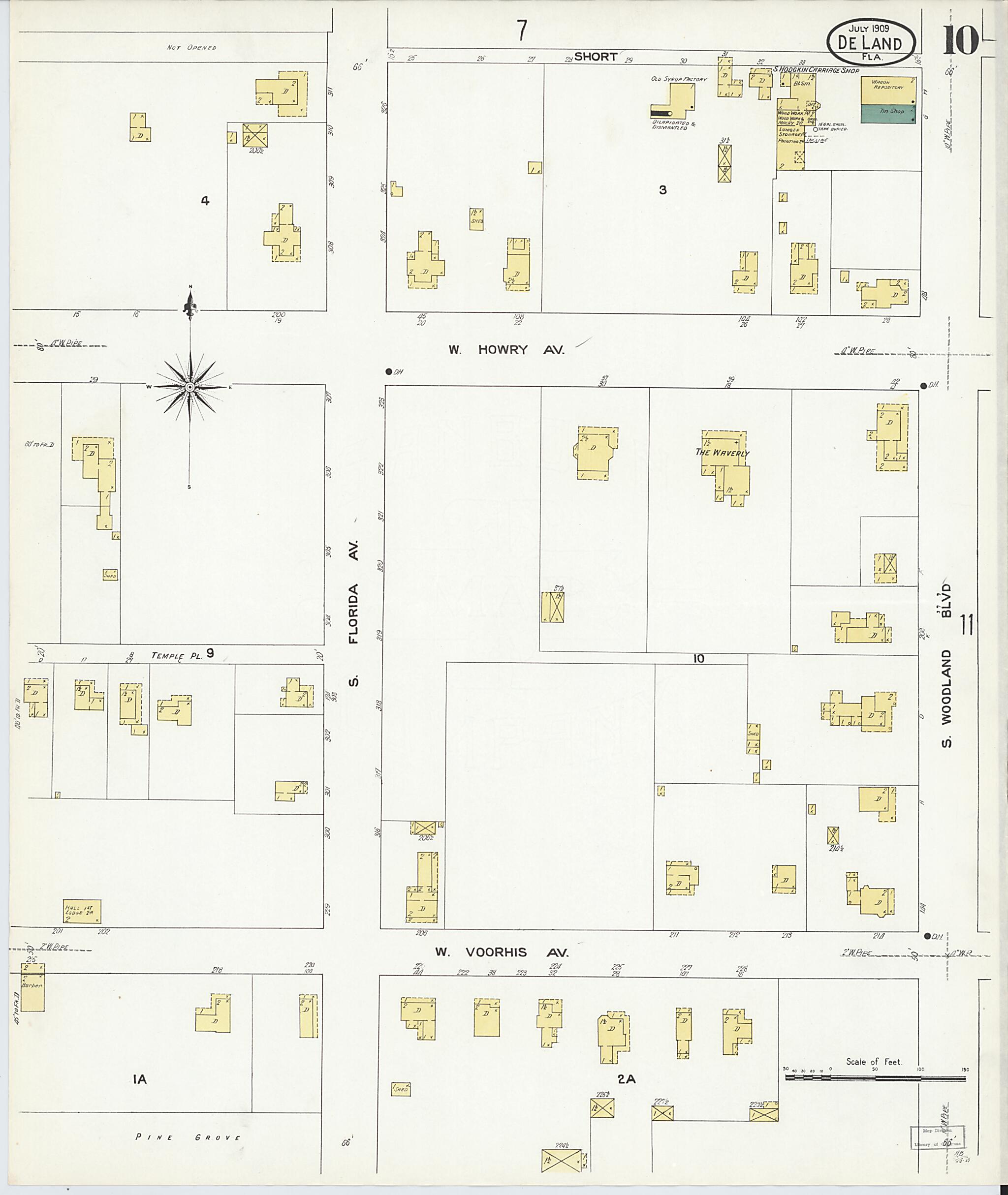This old map of De Land, Volusia County, Florida was created by Sanborn Map Company in 1909