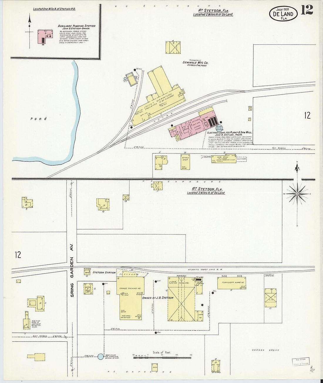 This old map of De Land, Volusia County, Florida was created by Sanborn Map Company in 1909