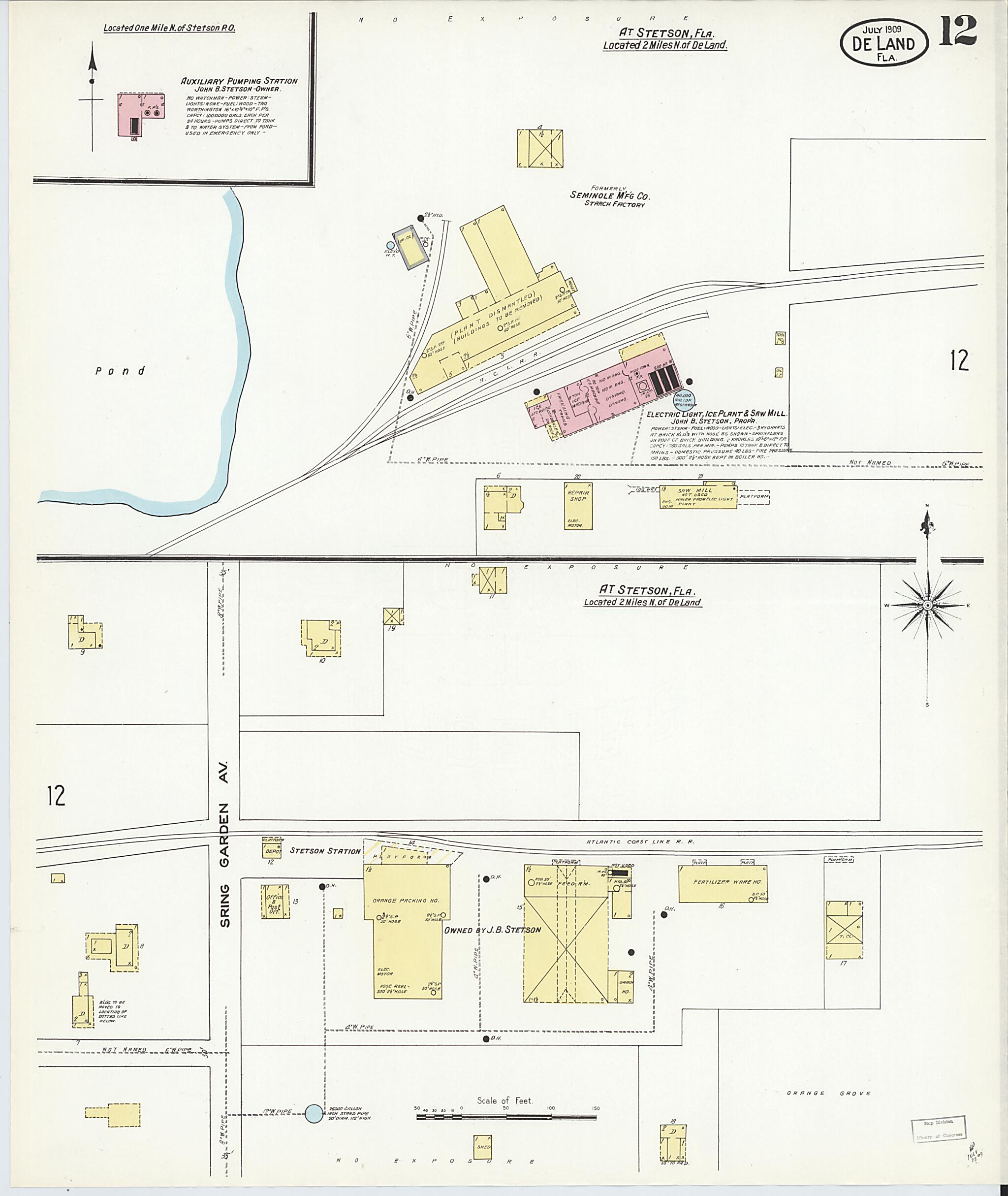 This old map of De Land, Volusia County, Florida was created by Sanborn Map Company in 1909