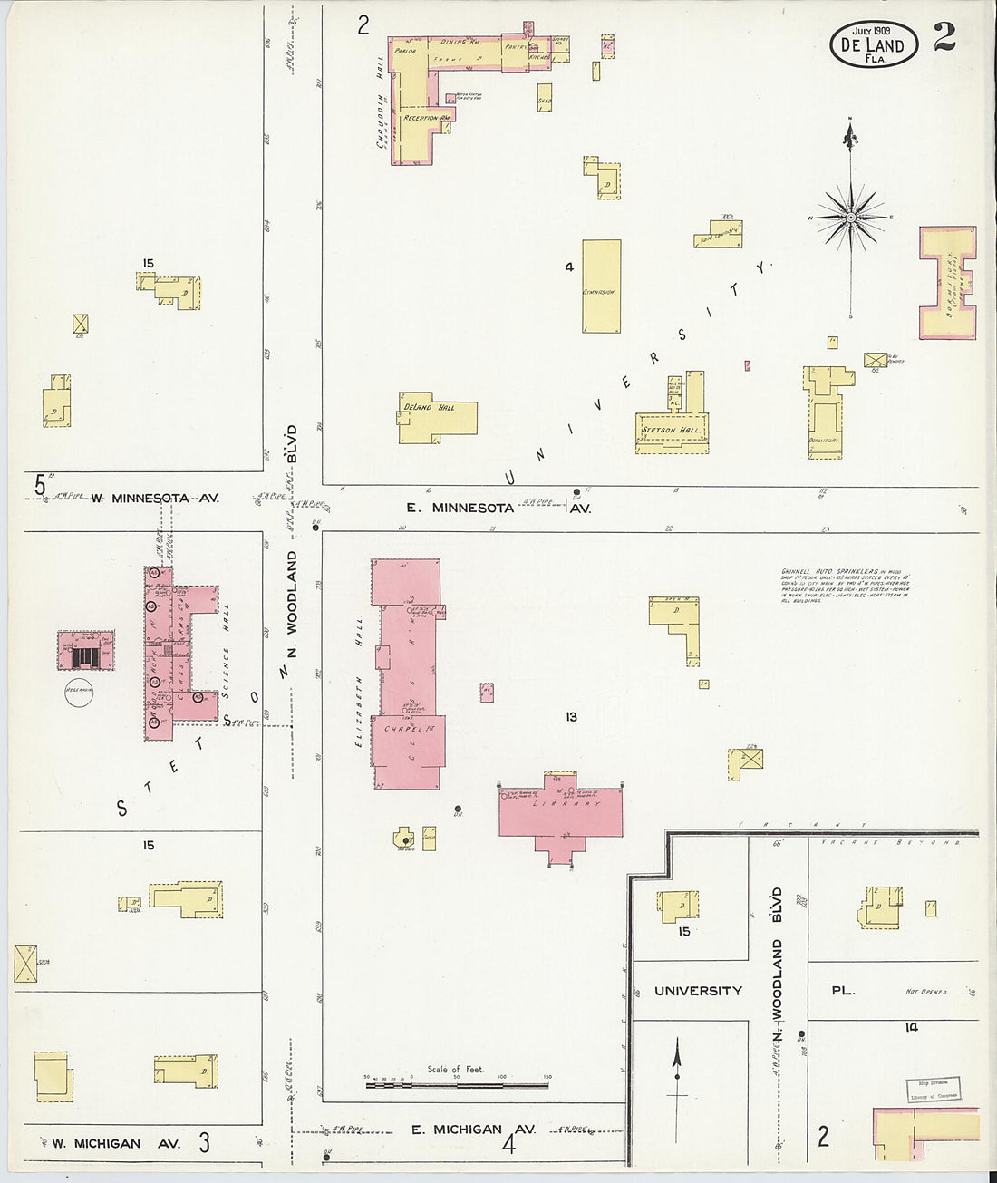 This old map of De Land, Volusia County, Florida was created by Sanborn Map Company in 1909