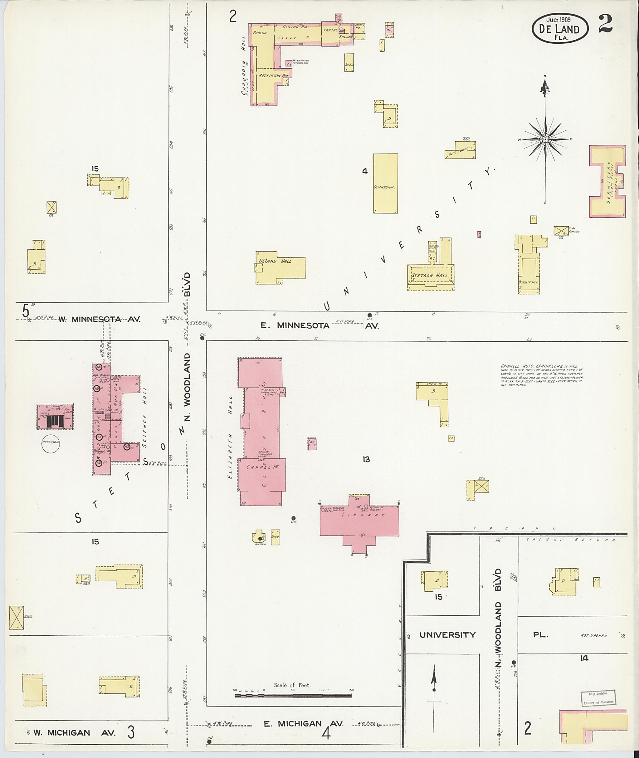 This old map of De Land, Volusia County, Florida was created by Sanborn Map Company in 1909