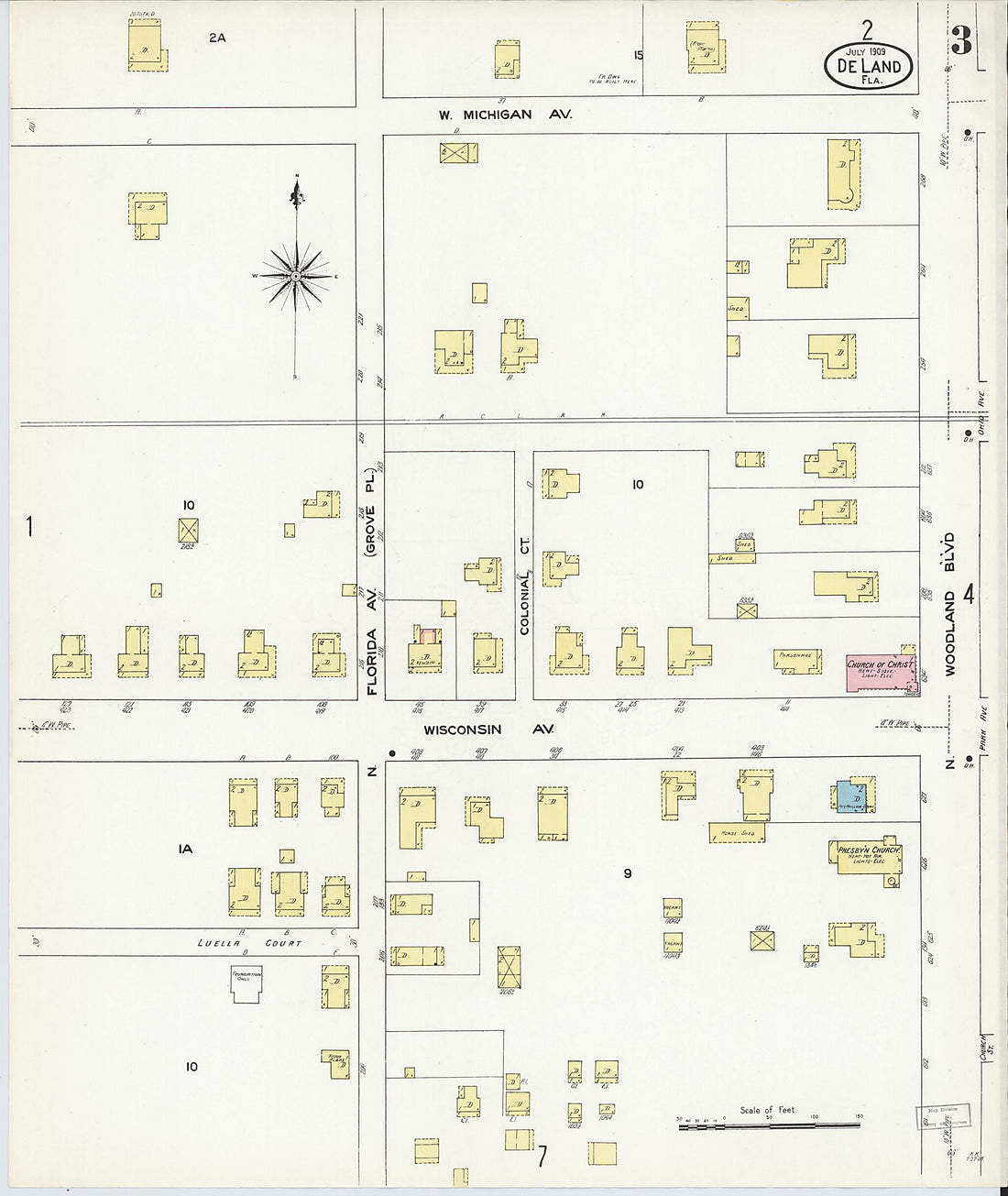 This old map of De Land, Volusia County, Florida was created by Sanborn Map Company in 1909