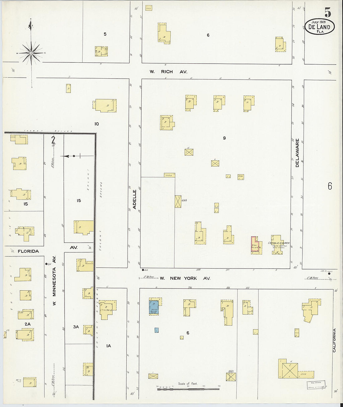 This old map of De Land, Volusia County, Florida was created by Sanborn Map Company in 1909
