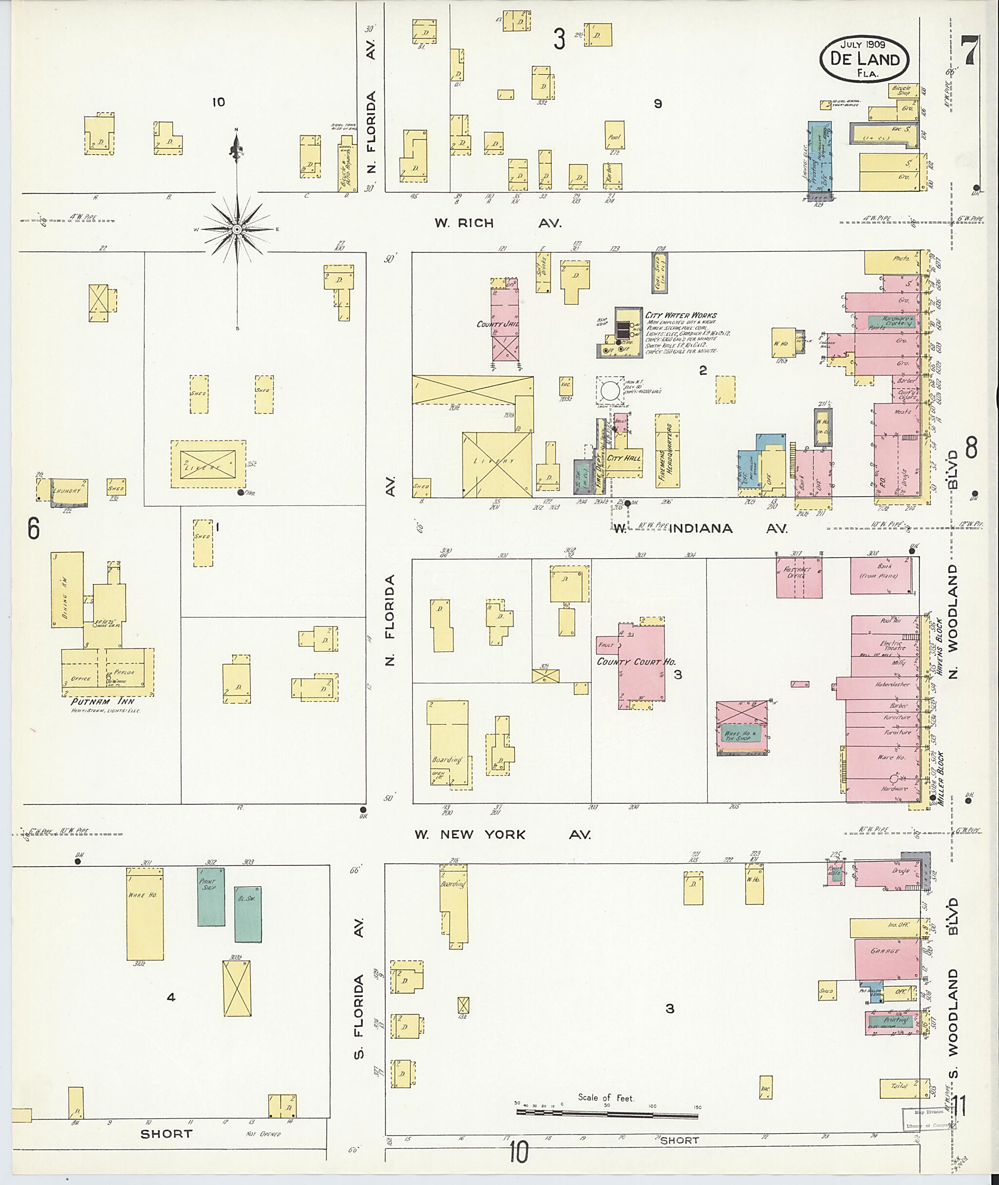 This old map of De Land, Volusia County, Florida was created by Sanborn Map Company in 1909