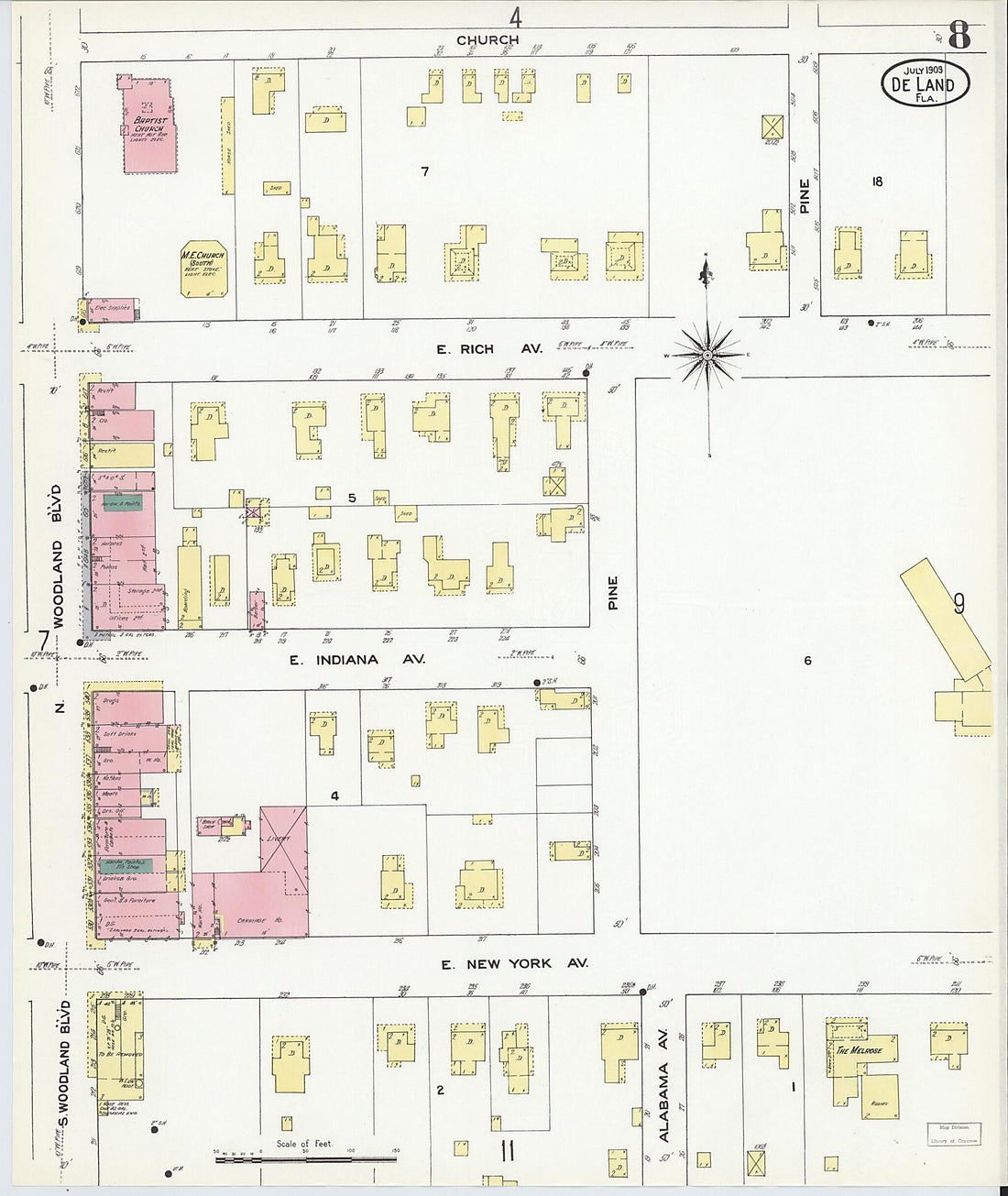 This old map of De Land, Volusia County, Florida was created by Sanborn Map Company in 1909