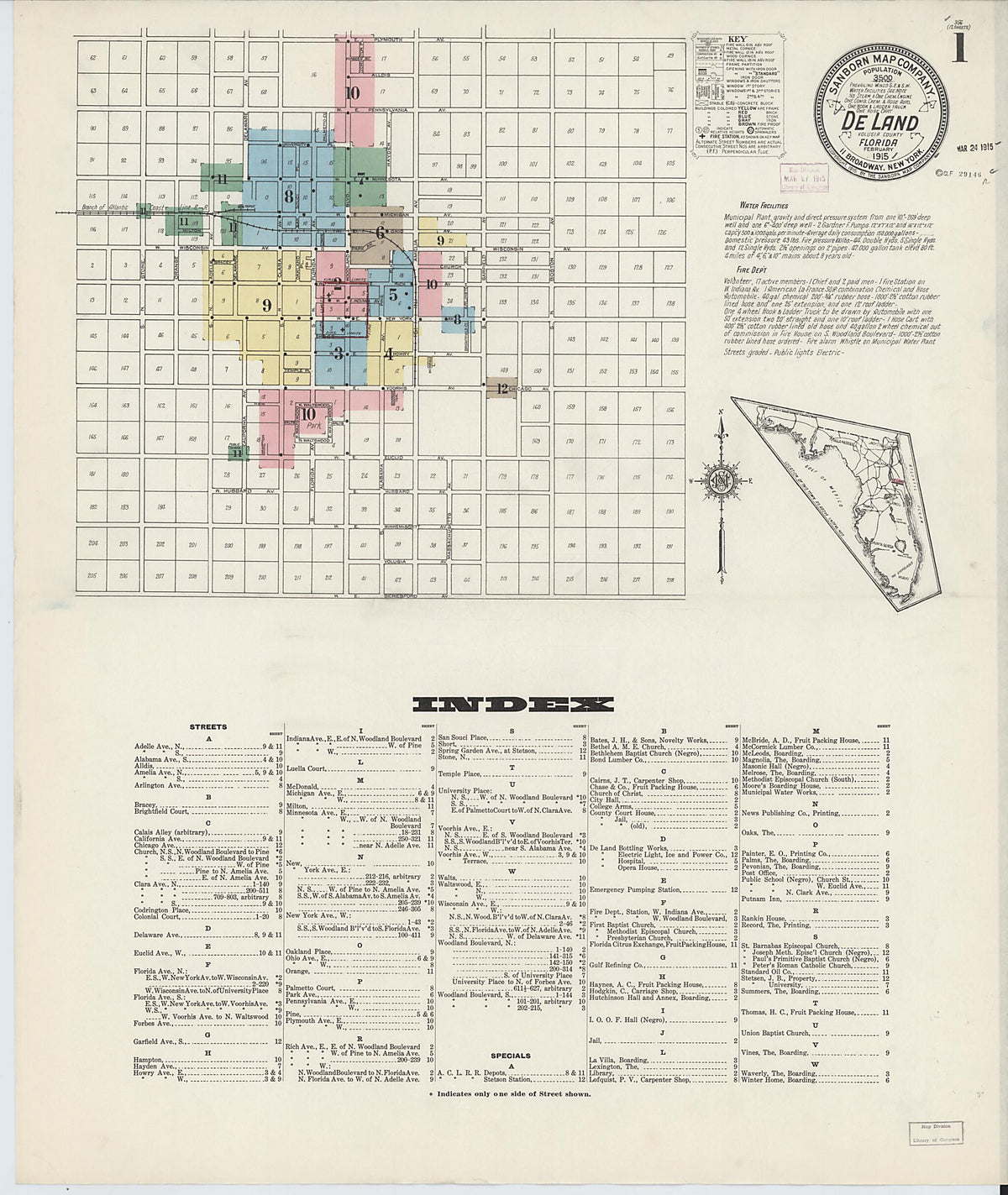 De Land, Volusia County, Florida 1915 (Sheet 1 of 12) by Relic Map Company