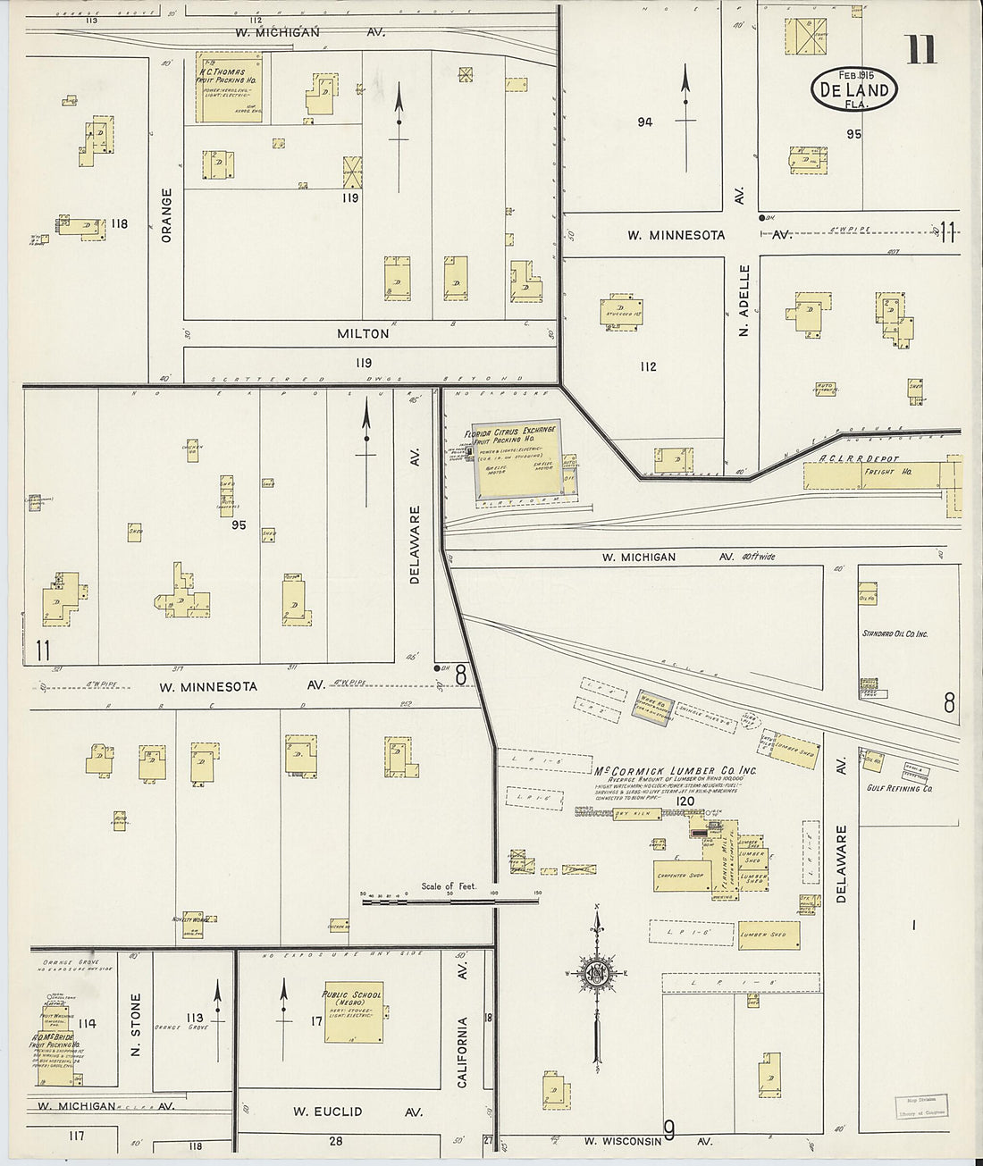 This old map of De Land, Volusia County, Florida was created by Sanborn Map Company in 1915