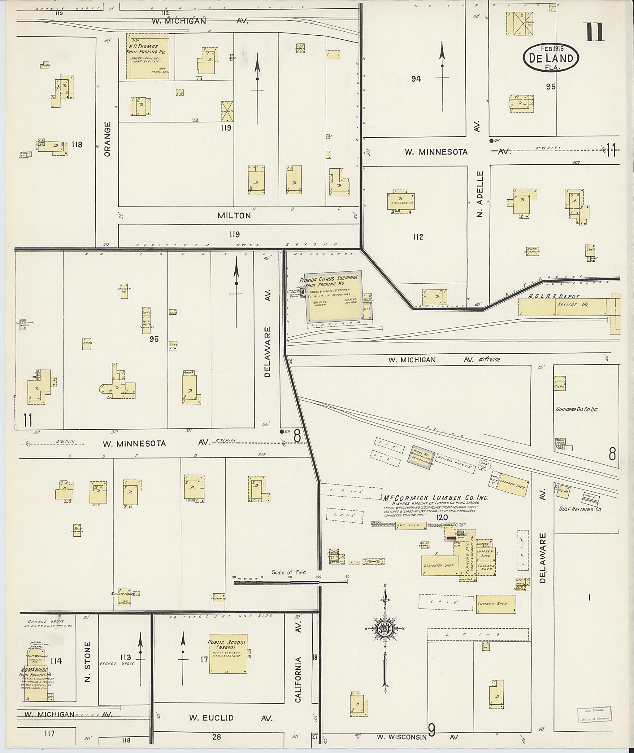 This old map of De Land, Volusia County, Florida was created by Sanborn Map Company in 1915