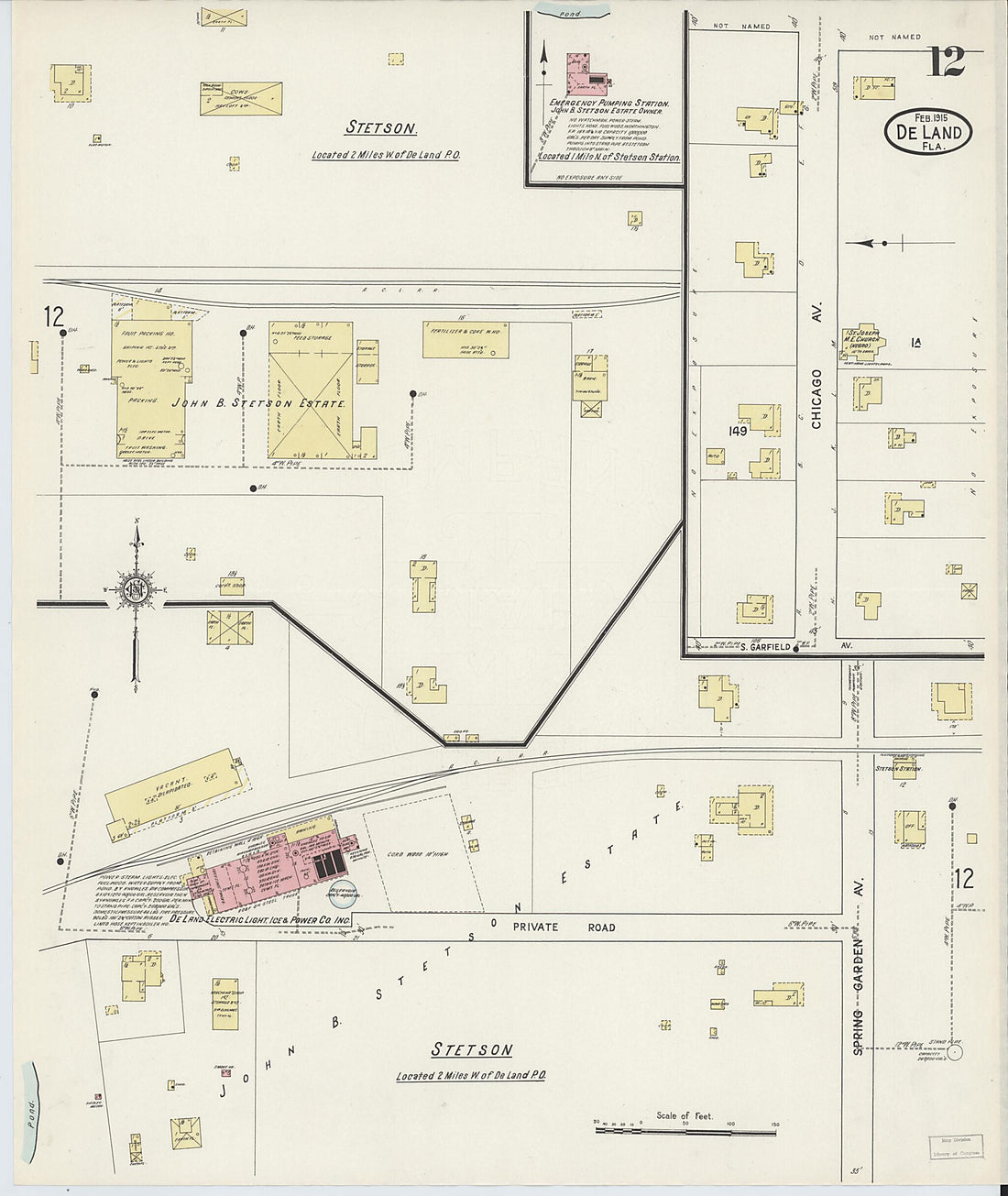 This old map of De Land, Volusia County, Florida was created by Sanborn Map Company in 1915