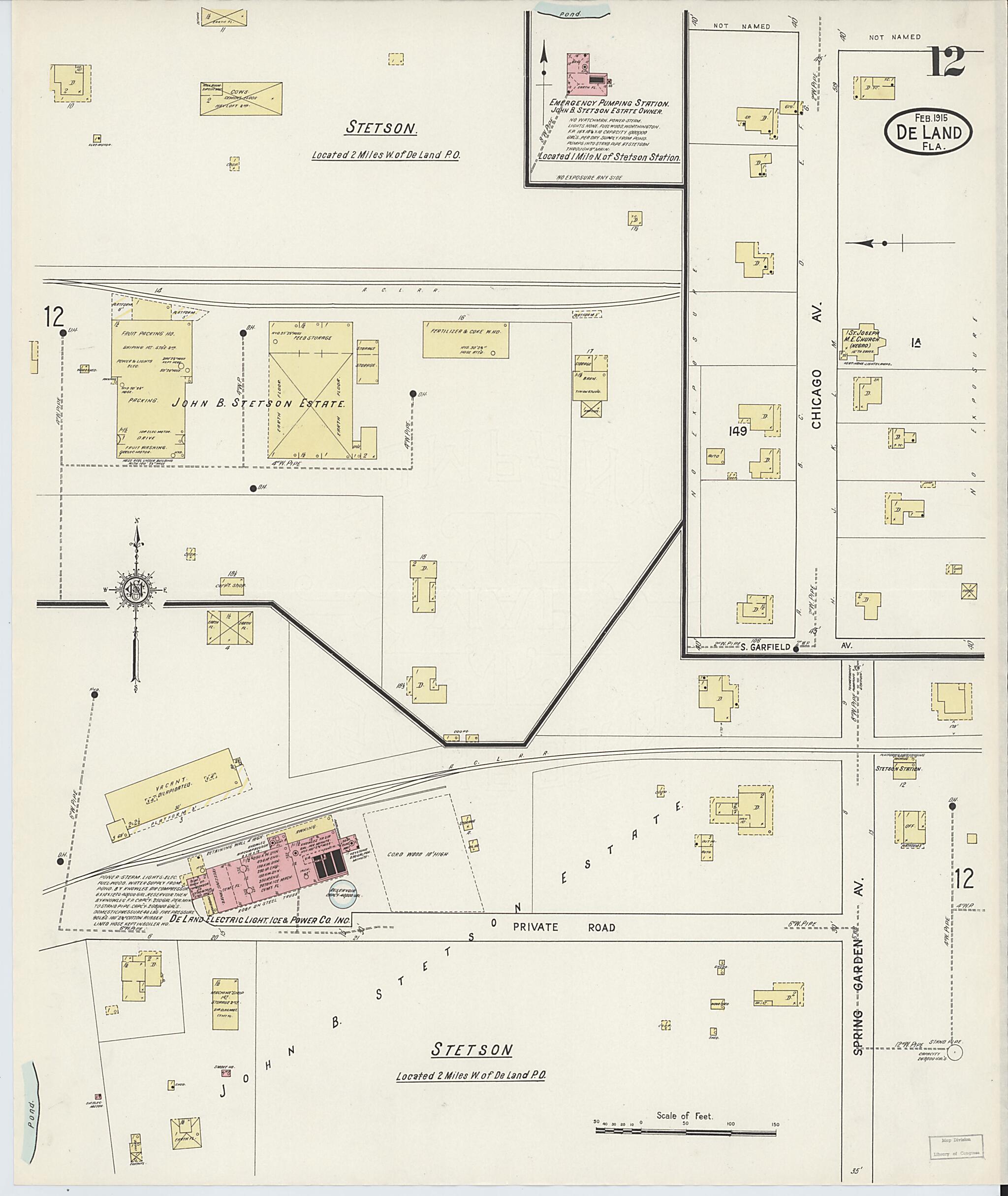 This old map of De Land, Volusia County, Florida was created by Sanborn Map Company in 1915