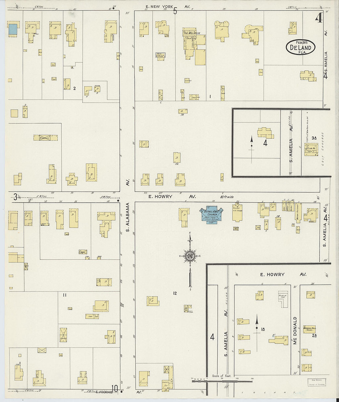This old map of De Land, Volusia County, Florida was created by Sanborn Map Company in 1915